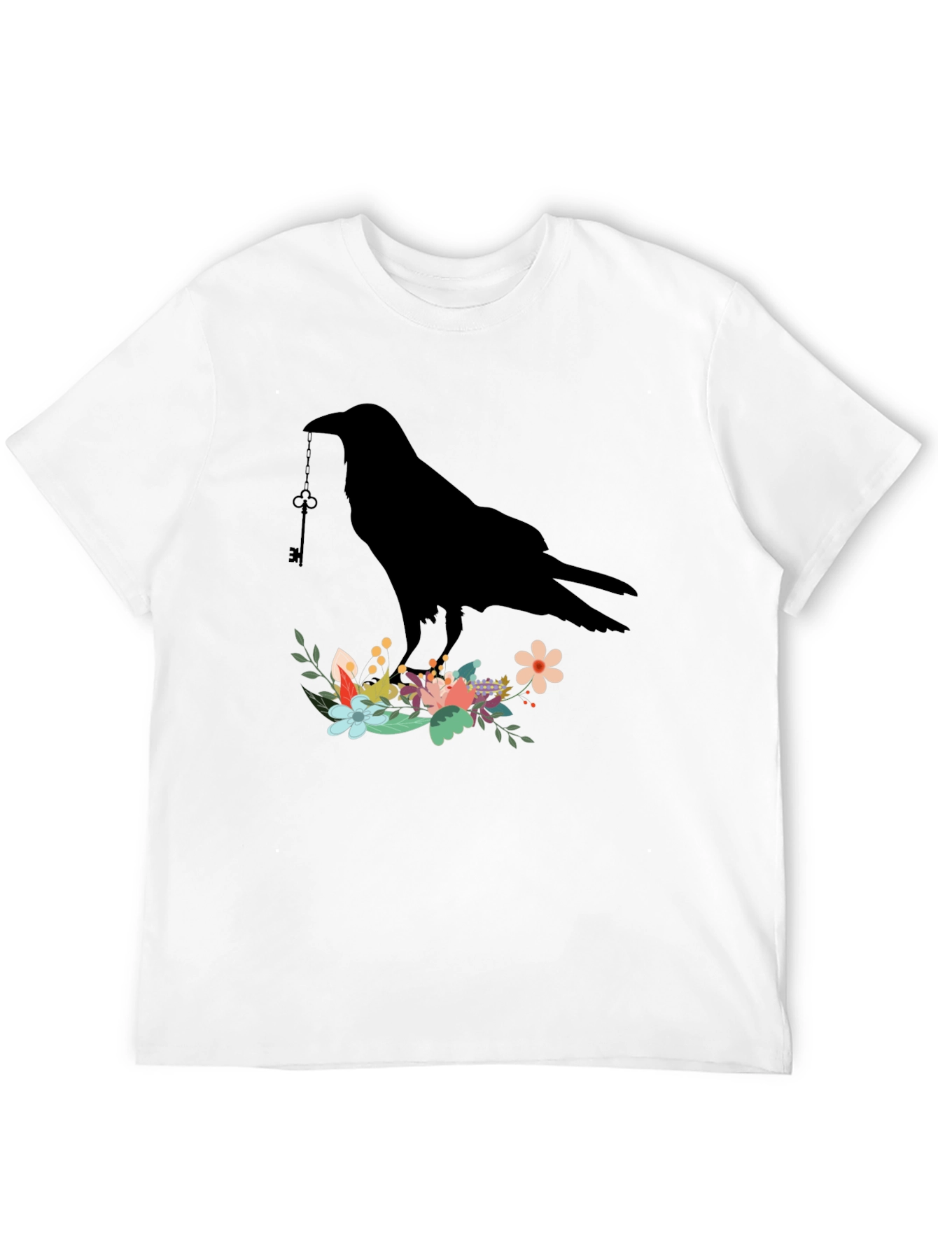 Raven Key Floral T-Shirt - Gothic Bird Tee