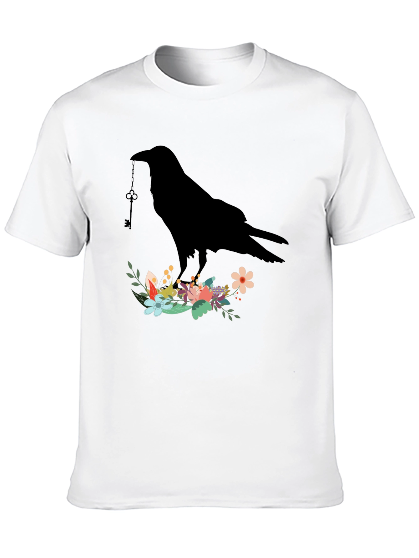 Raven Key Floral T-Shirt - Gothic Bird Tee