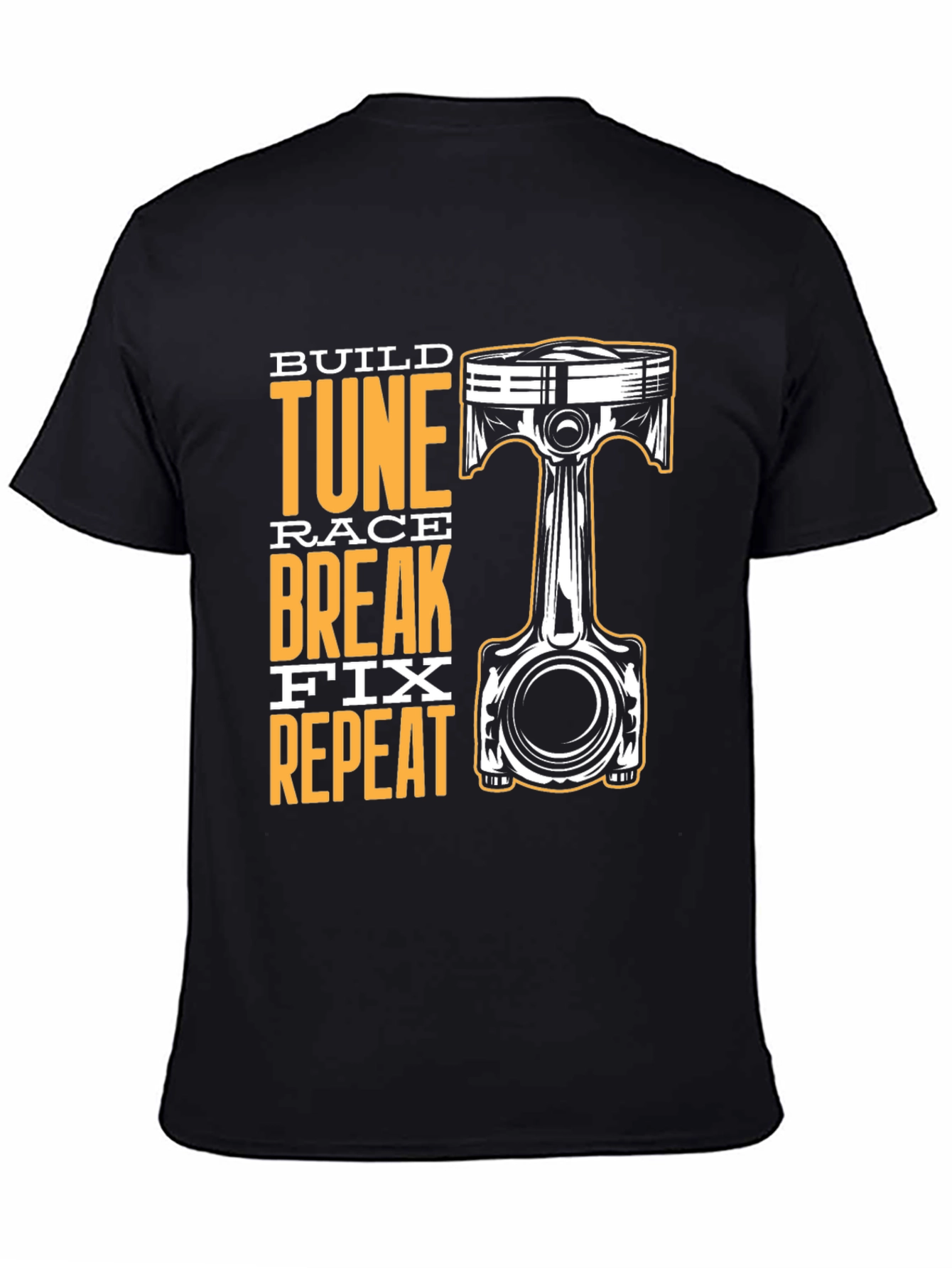Build Tune Race Repeat Black Graphic T-Shirt