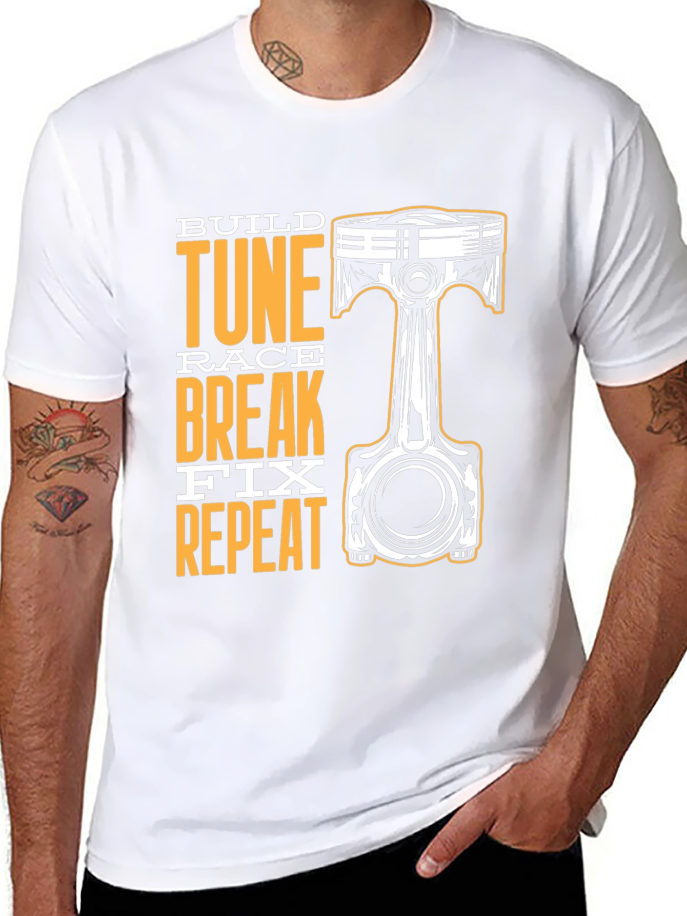 Build Tune Race Repeat Black Graphic T-Shirt