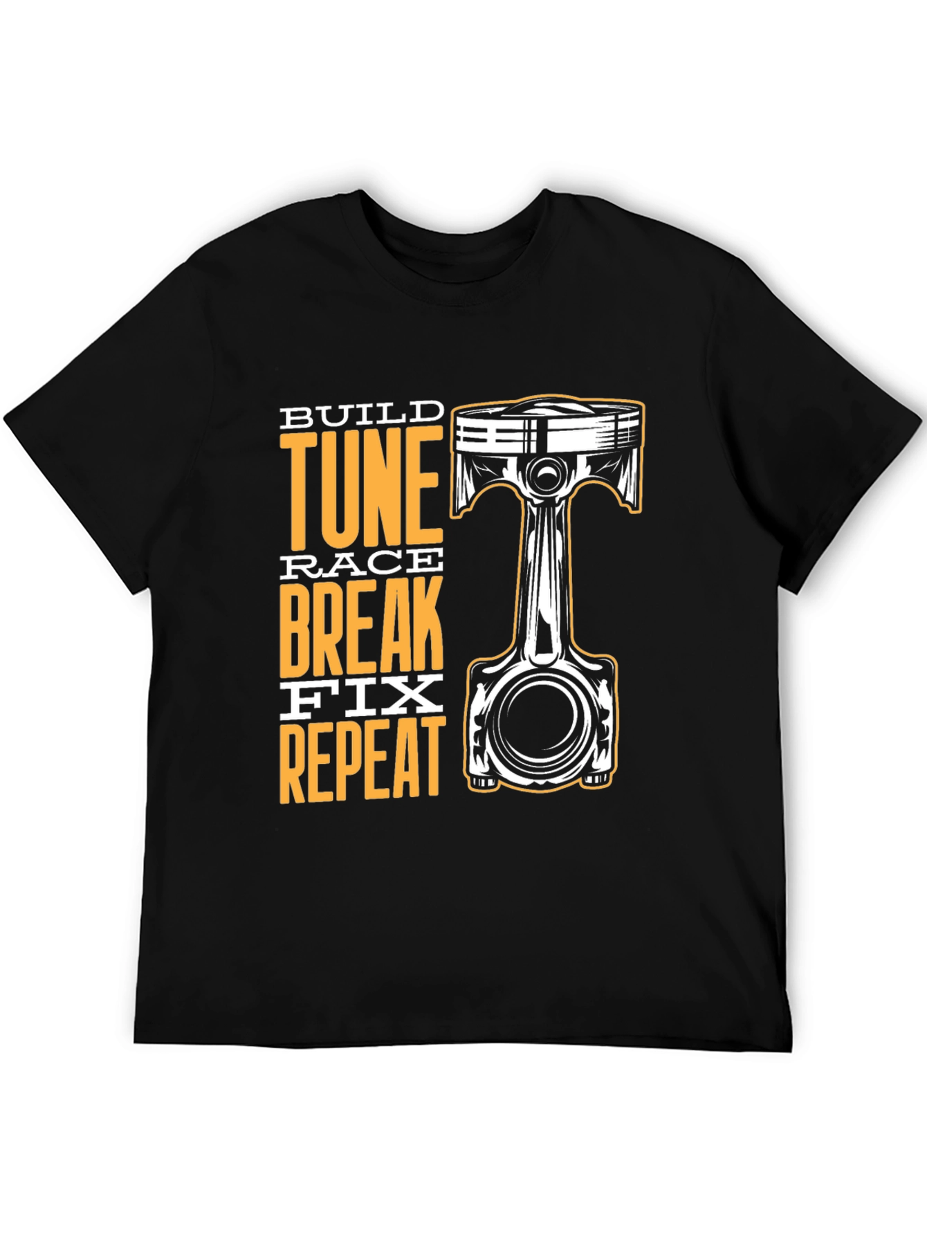 Build Tune Race Repeat Black Graphic T-Shirt