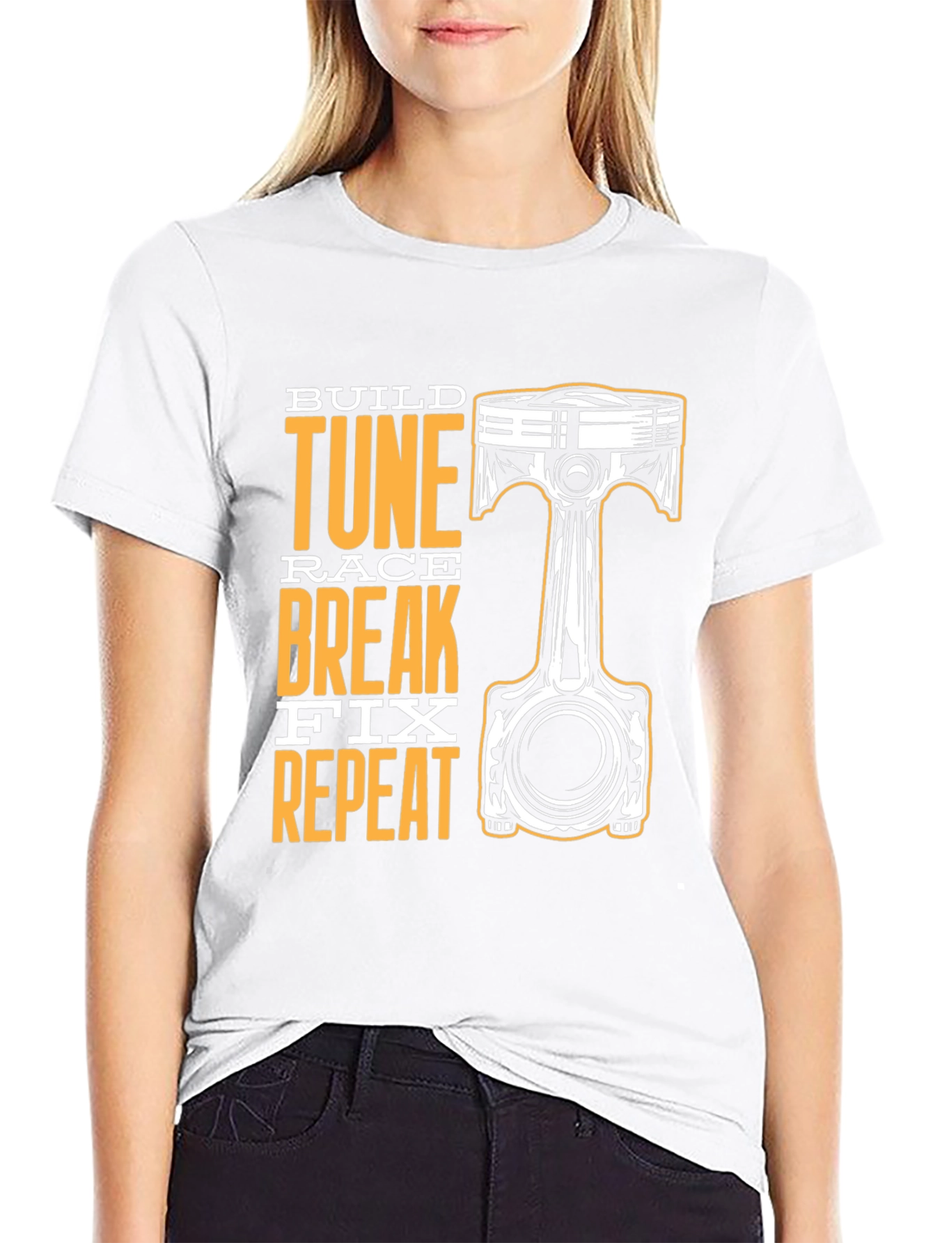 Build Tune Race Repeat Black Graphic T-Shirt