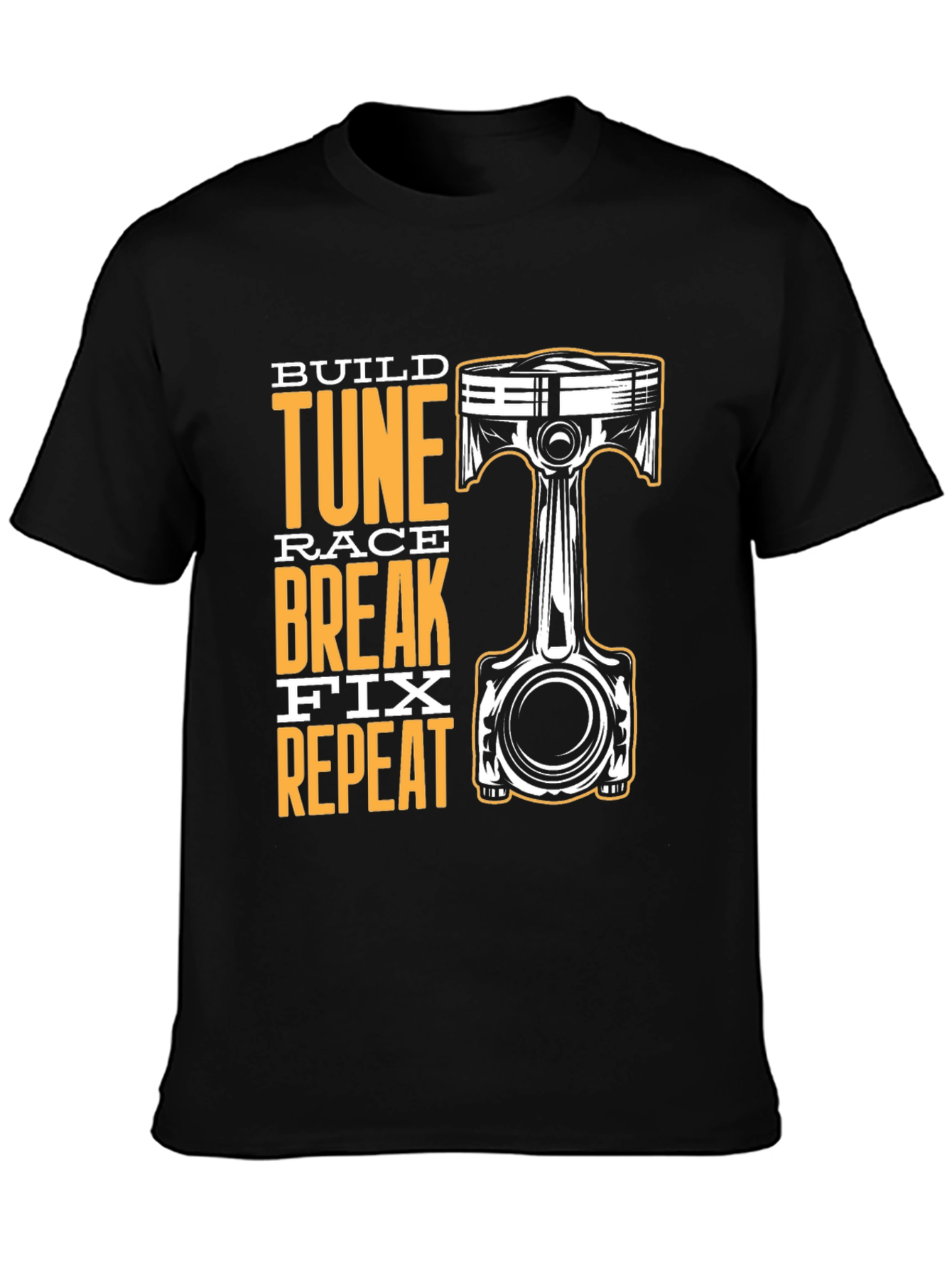 Build Tune Race Repeat Black Graphic T-Shirt