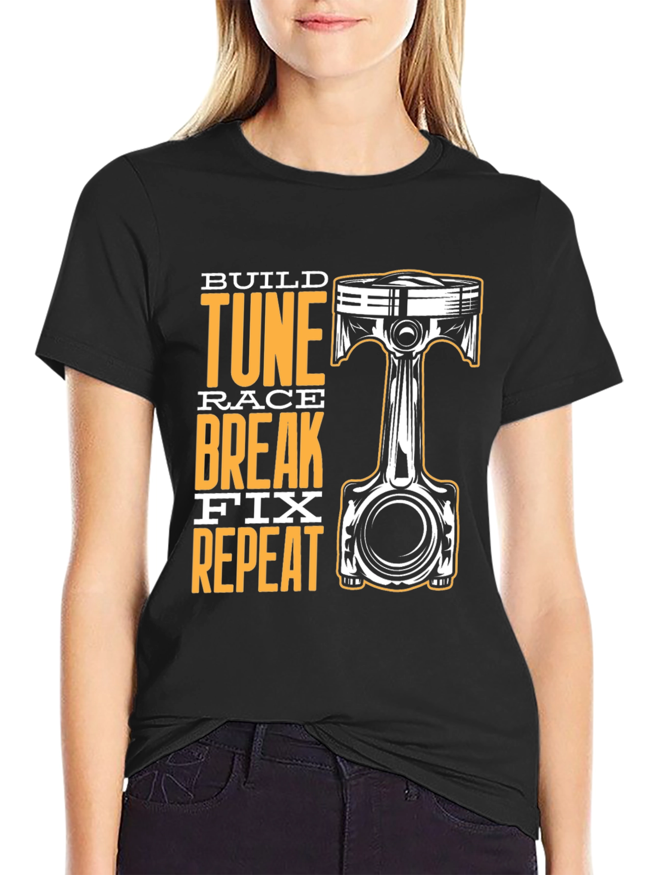 Build Tune Race Repeat Black Graphic T-Shirt