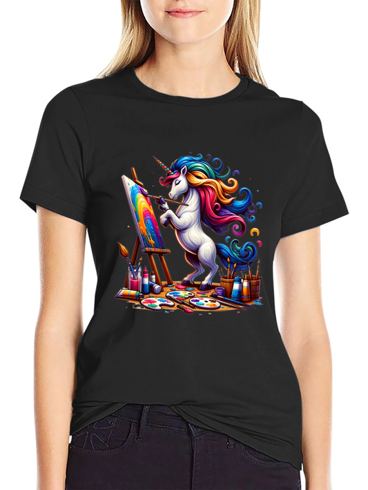 Unicorn Artist Graphic Tee - Colorful Whimsical Shirt