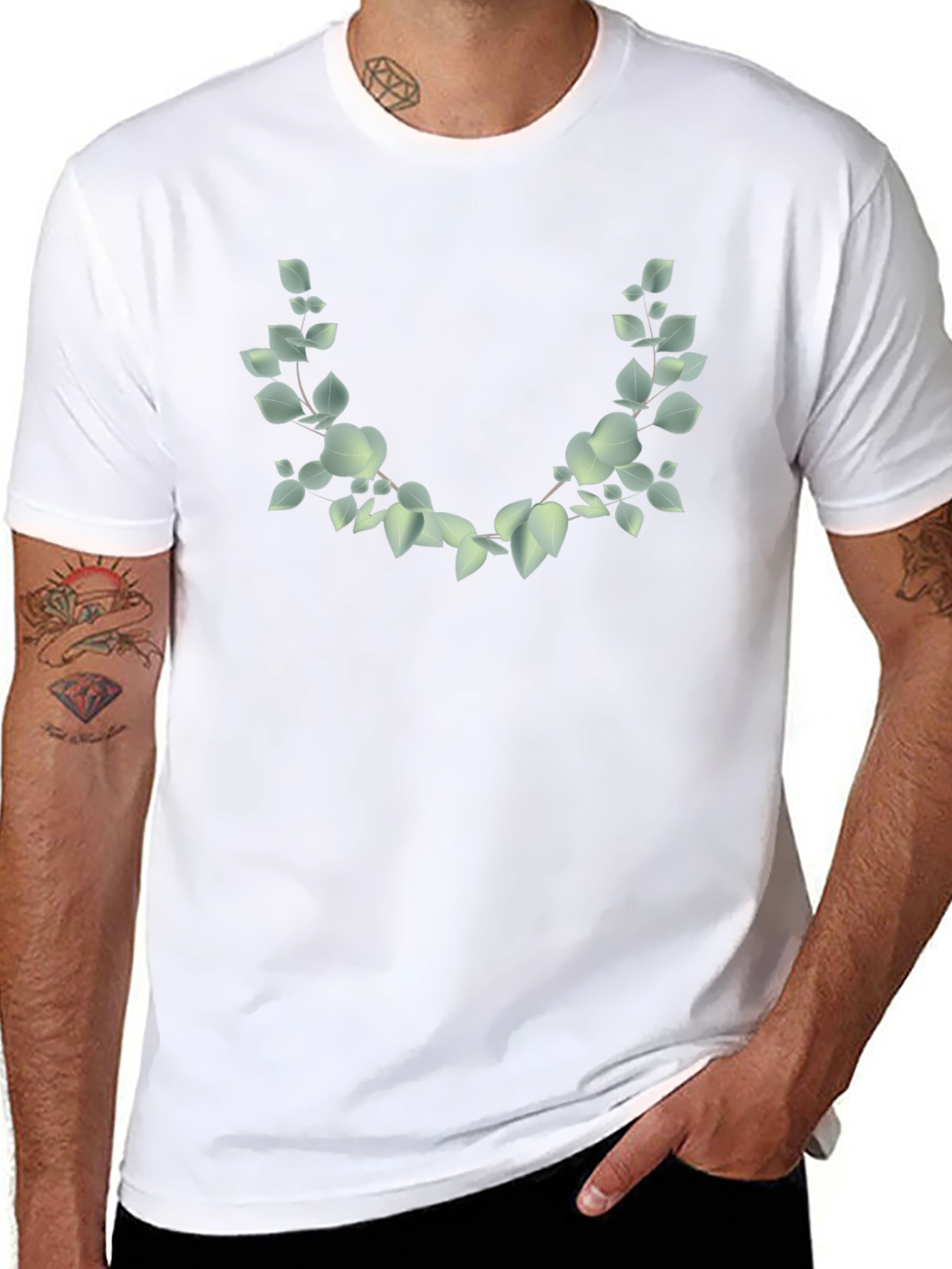 Leaf Wreath Graphic Black T-Shirt
