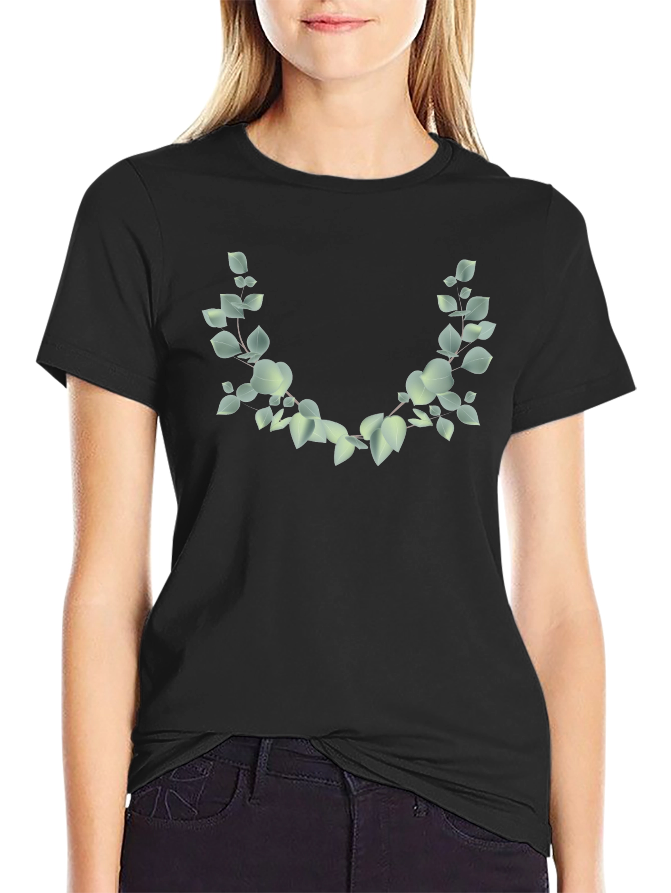 Leaf Wreath Graphic Black T-Shirt