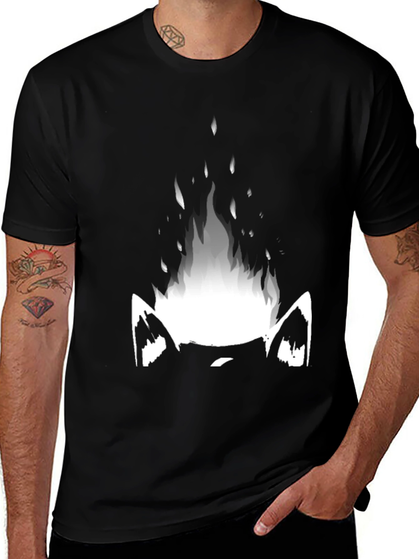 Mystic Cat Flame Graphic Tee - Black