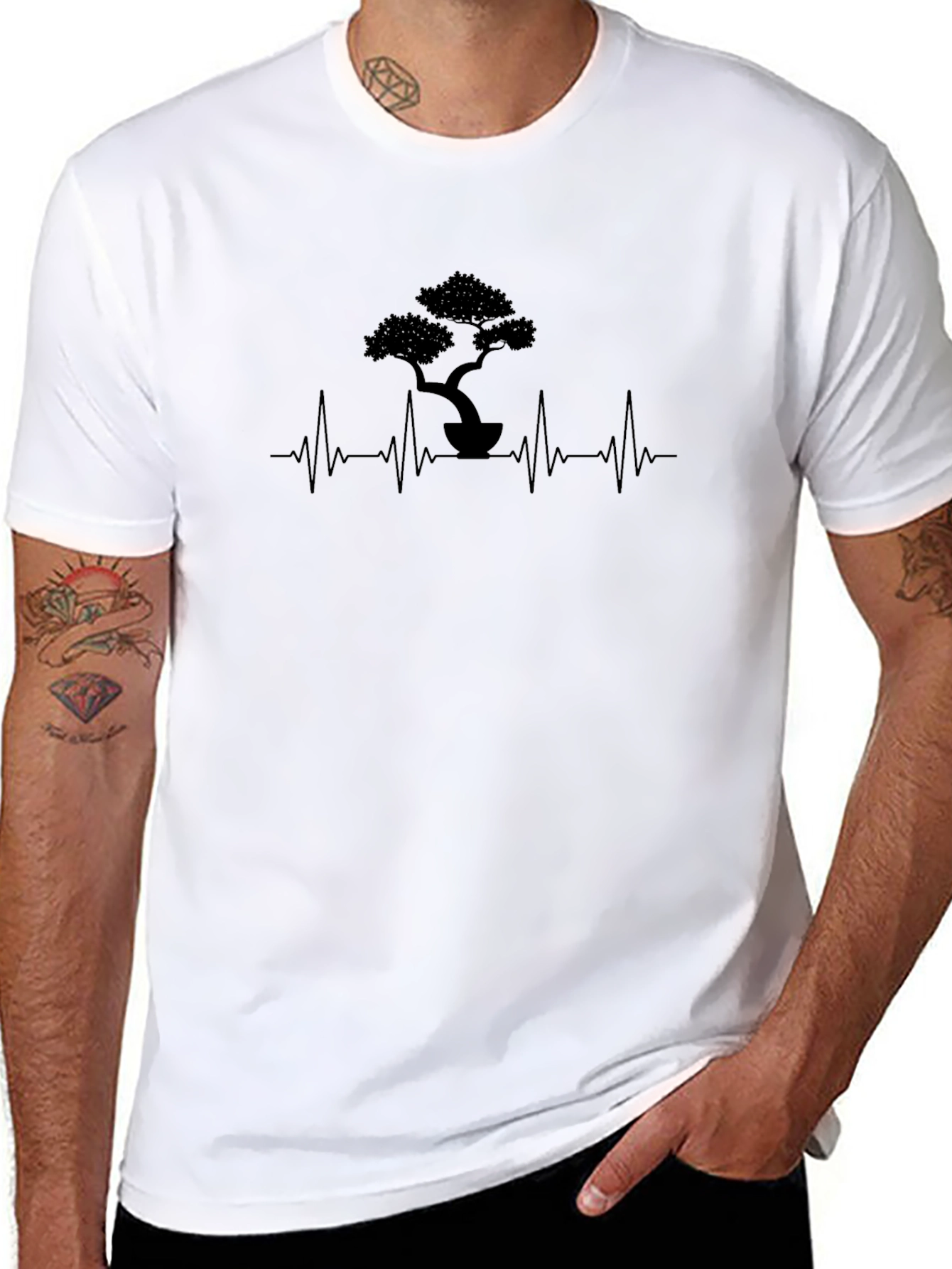 Bonsai Tree Heartbeat Graphic Tee - Mens Black T-Shirt