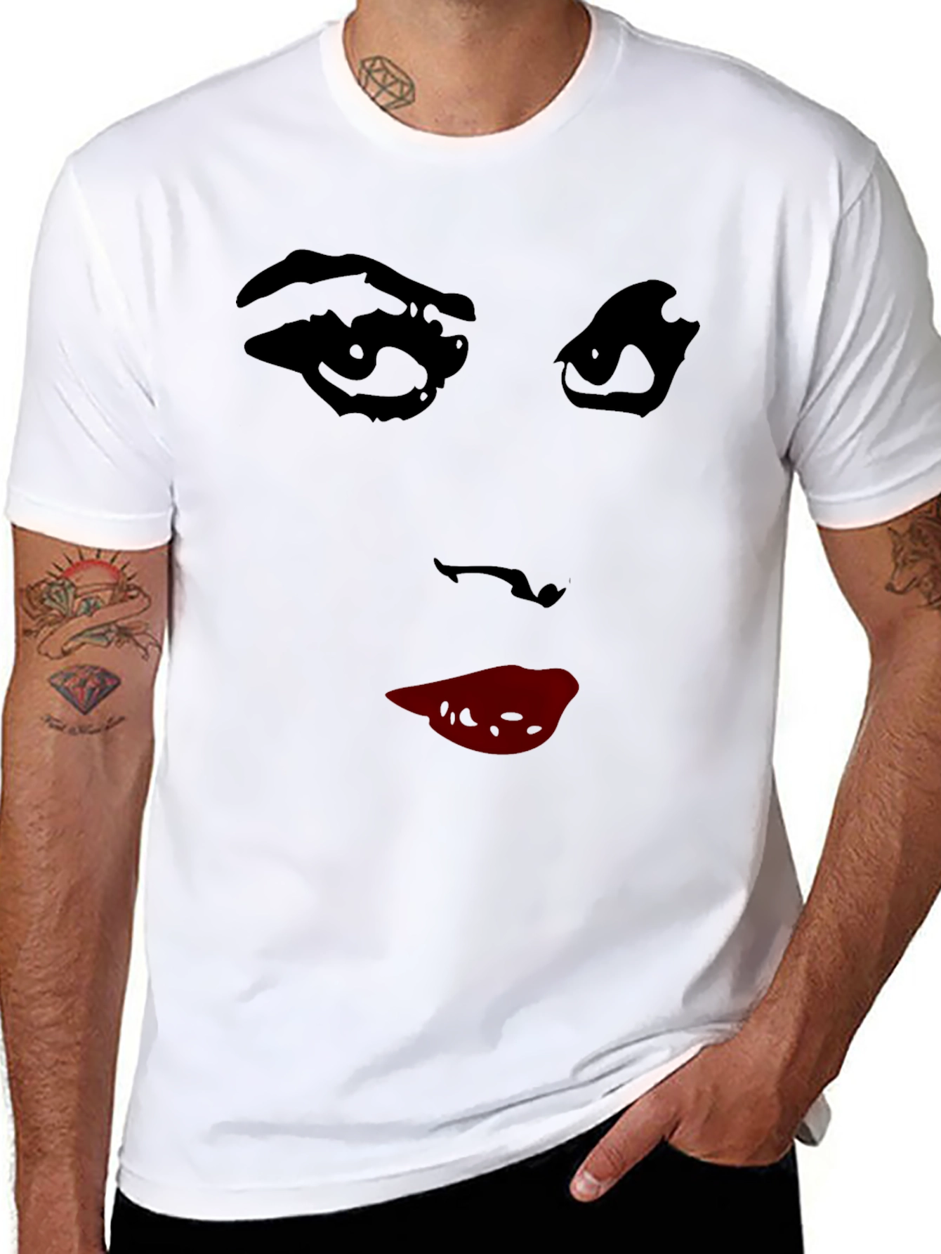 Abstract Face Graphic Tee - Stylish Crew Neck T-Shirt