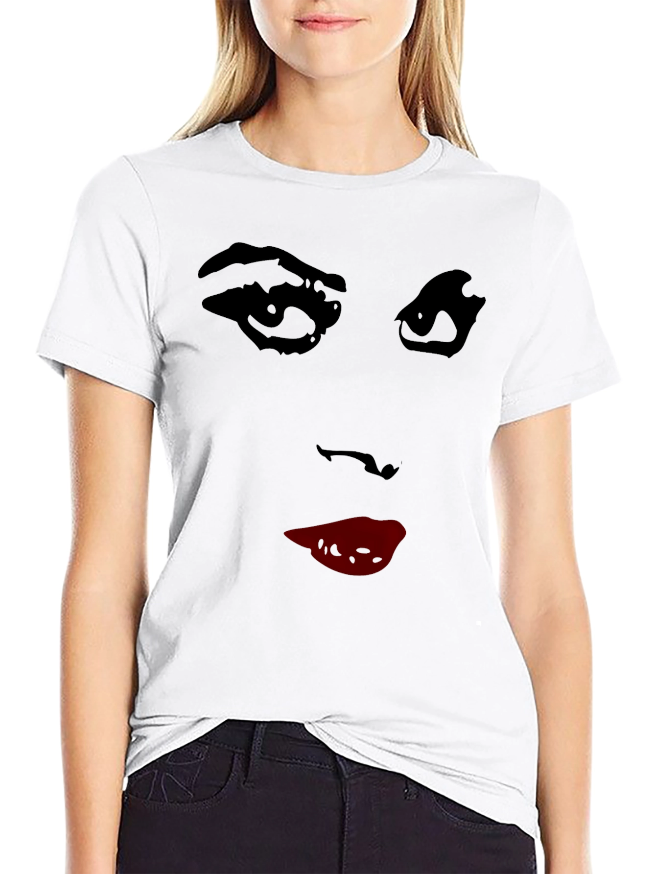 Abstract Face Graphic Tee - Stylish Crew Neck T-Shirt