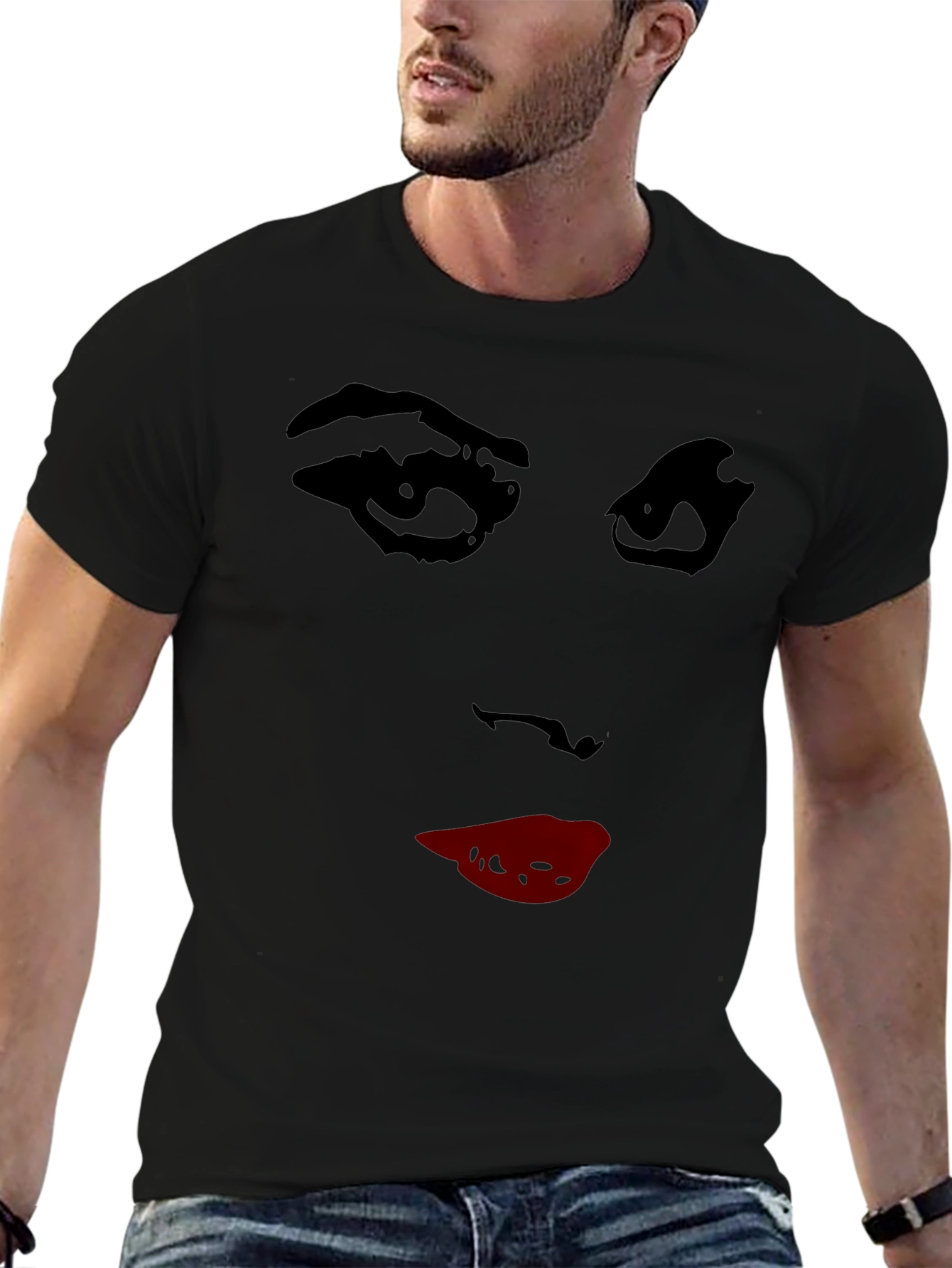 Abstract Face Graphic Tee - Stylish Crew Neck T-Shirt