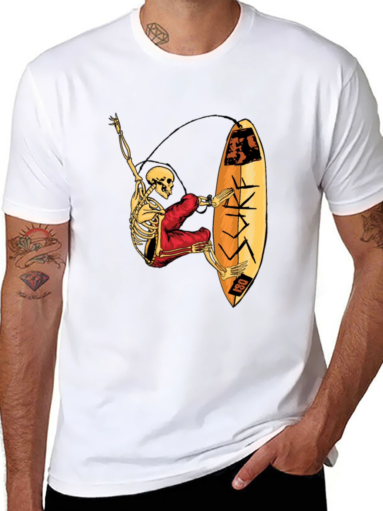 Skeleton Surfer Graphic T-Shirt - Black