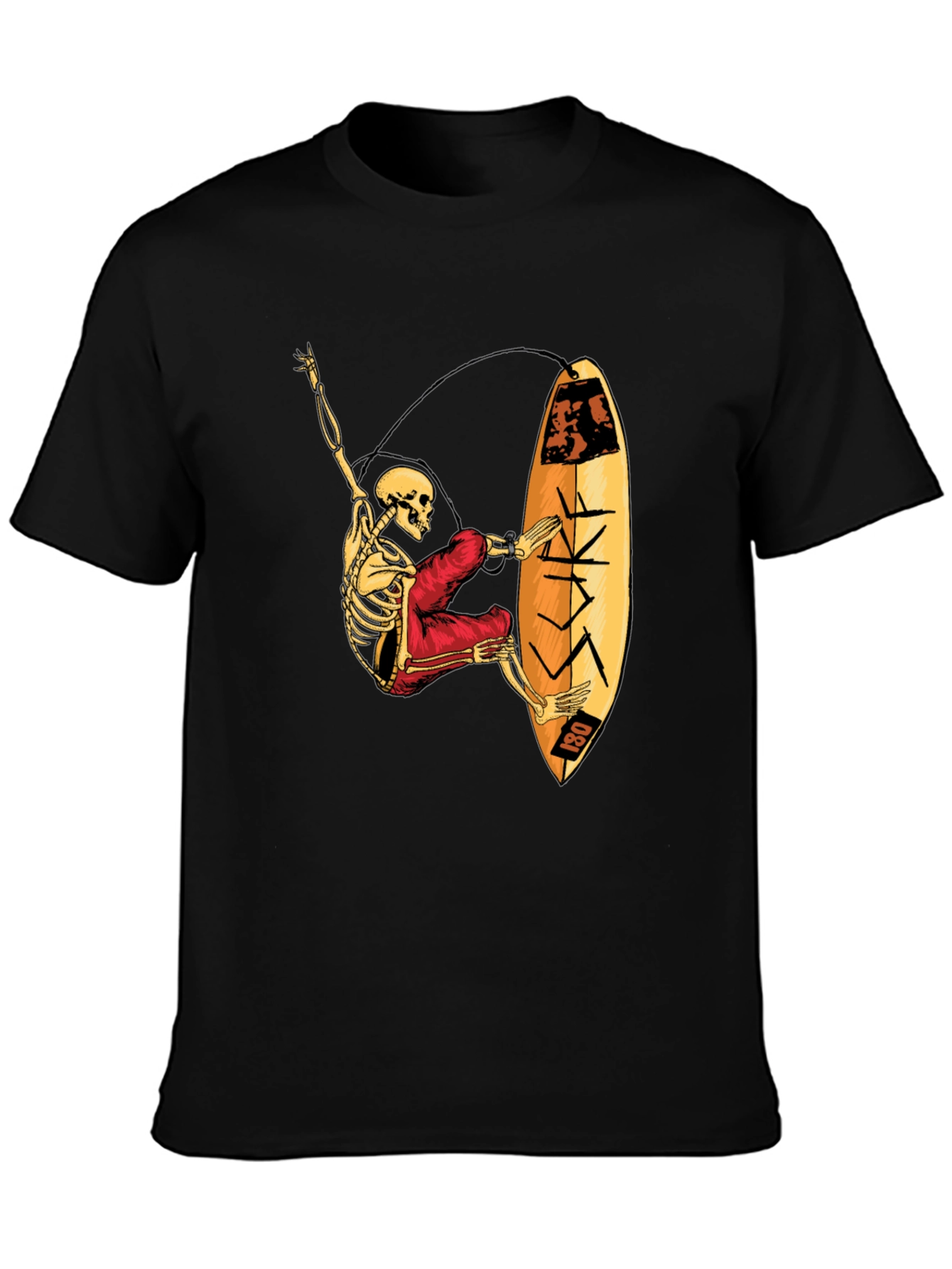 Skeleton Surfer Graphic T-Shirt - Black