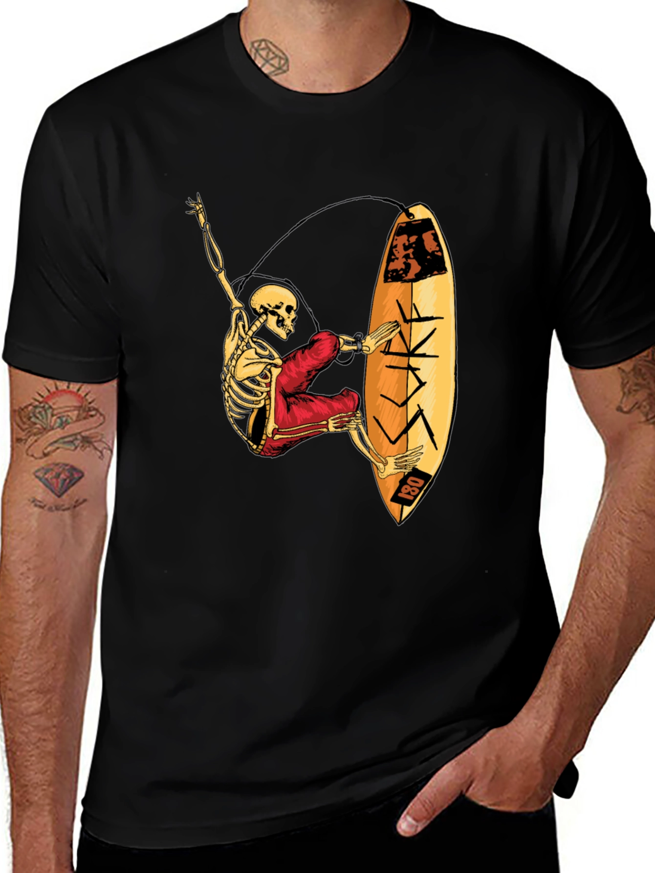 Skeleton Surfer Graphic T-Shirt - Black