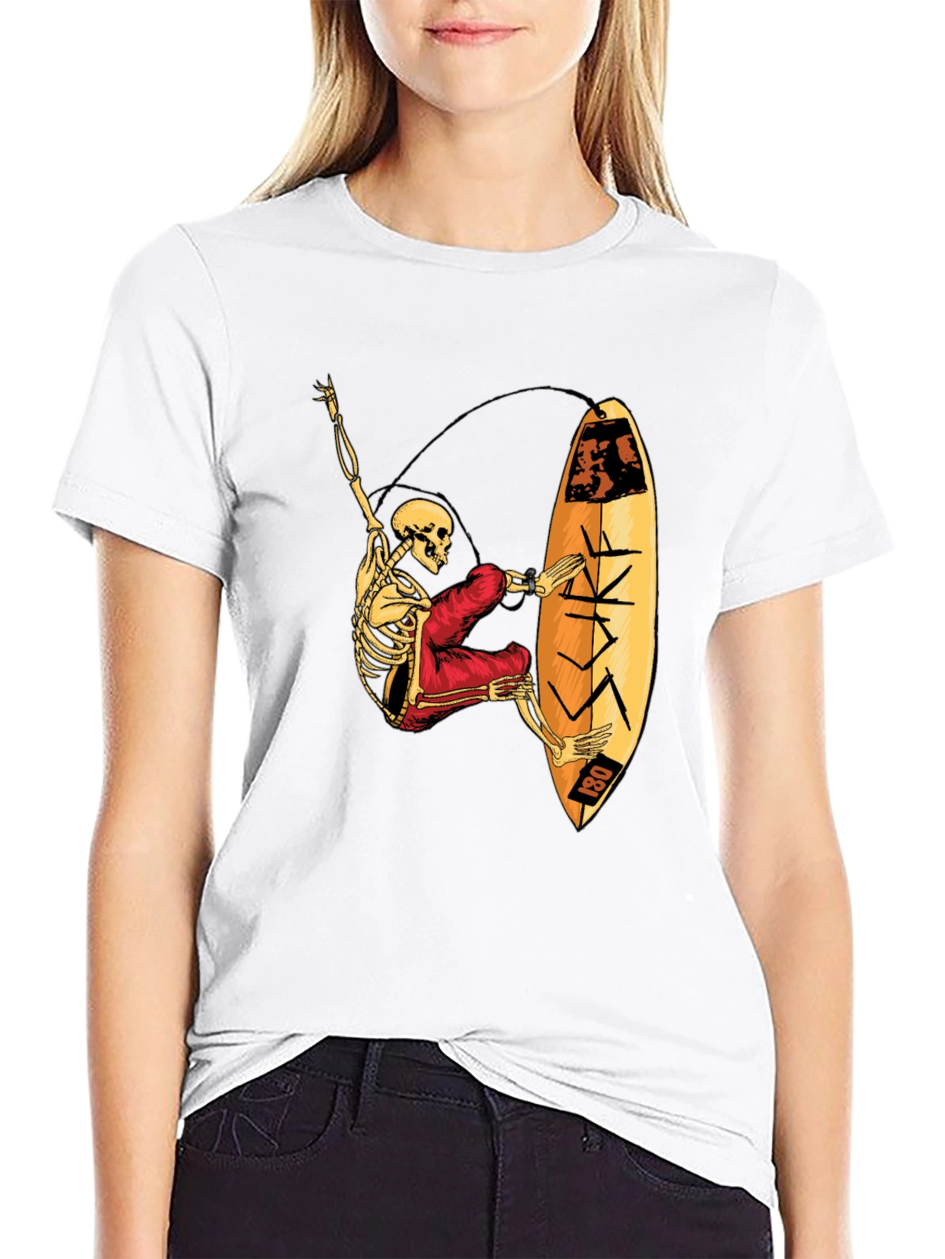 Skeleton Surfer Graphic T-Shirt - Black