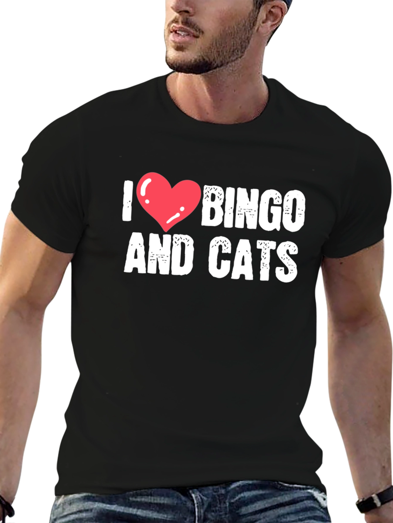 I Heart Bingo and Cats Black T-Shirt