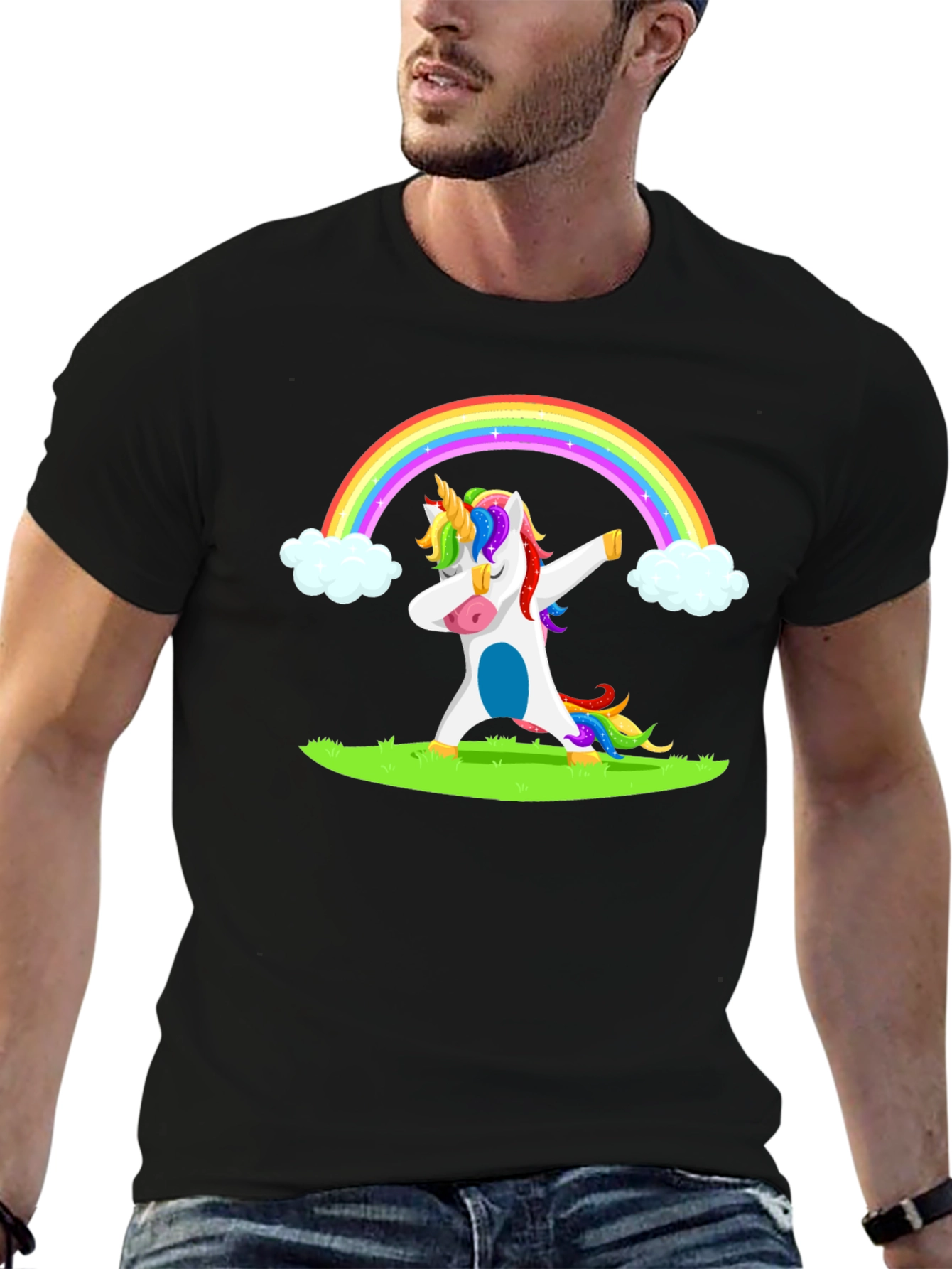 Dabbing Unicorn Rainbow Graphic T-Shirt