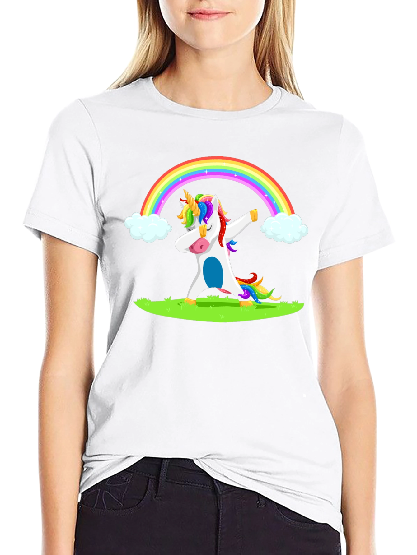 Dabbing Unicorn Rainbow Graphic T-Shirt