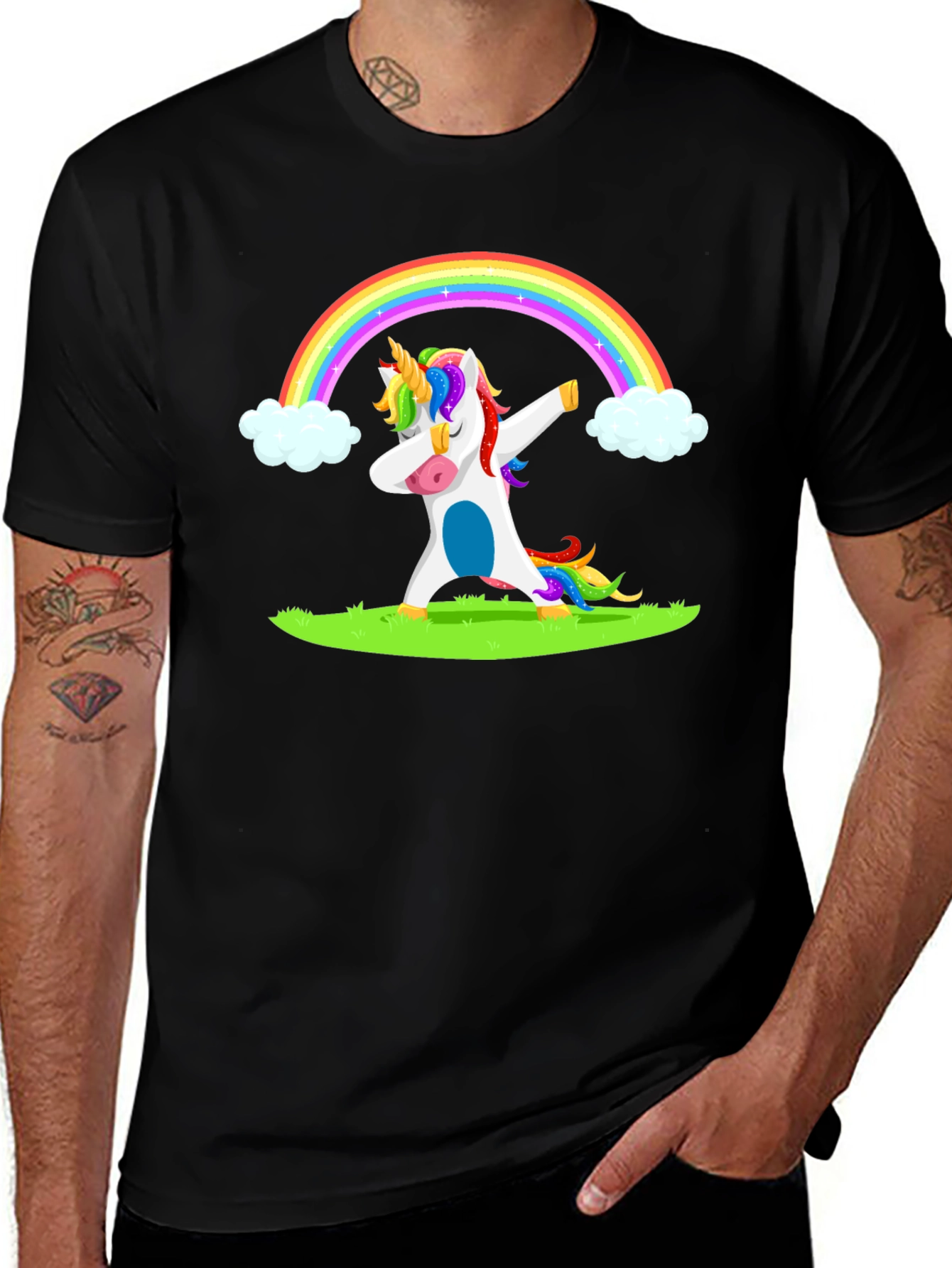 Dabbing Unicorn Rainbow Graphic T-Shirt