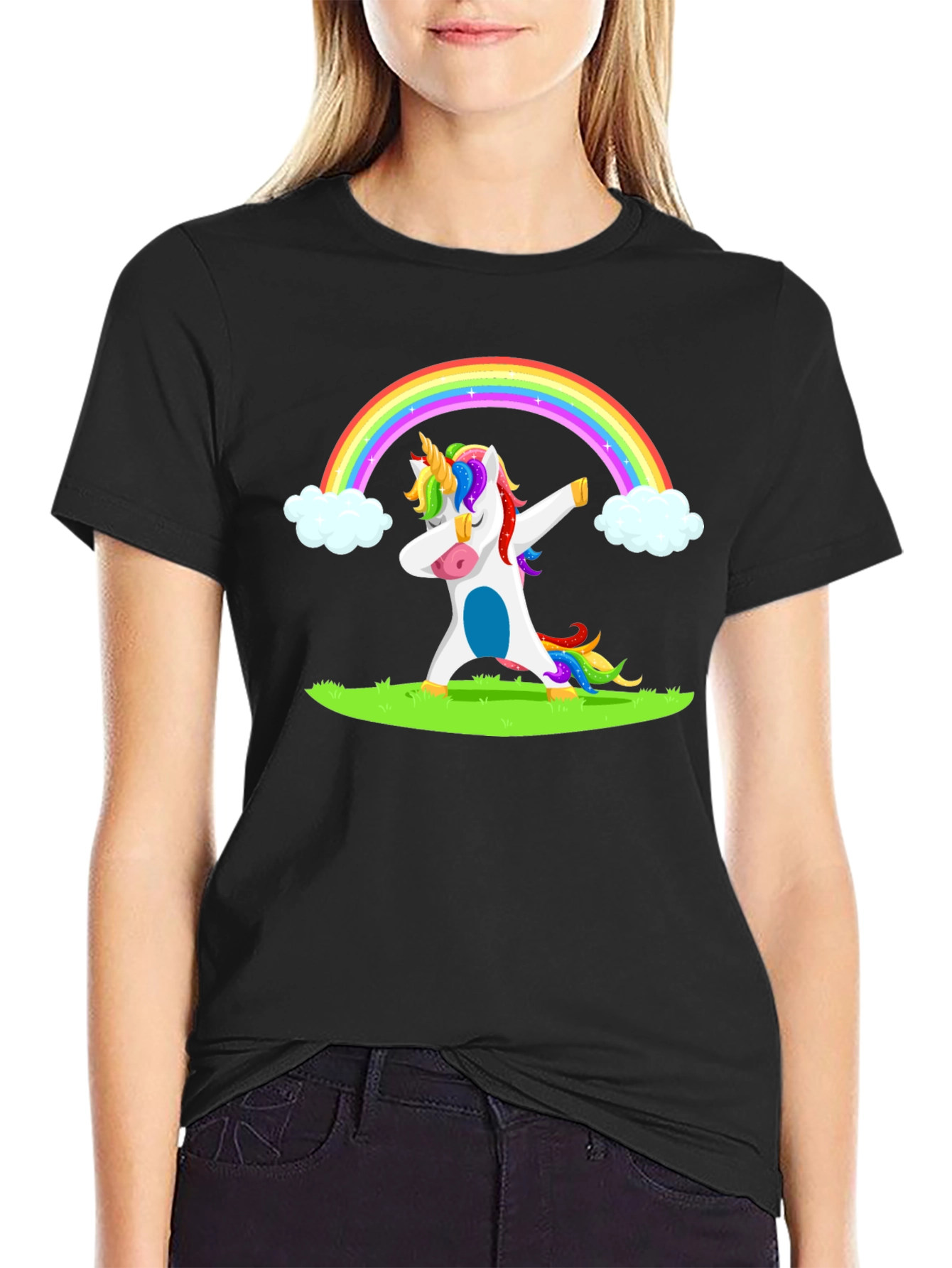 Dabbing Unicorn Rainbow Graphic T-Shirt