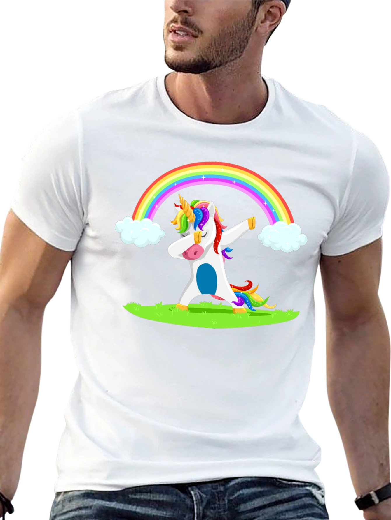 Dabbing Unicorn Rainbow Graphic T-Shirt