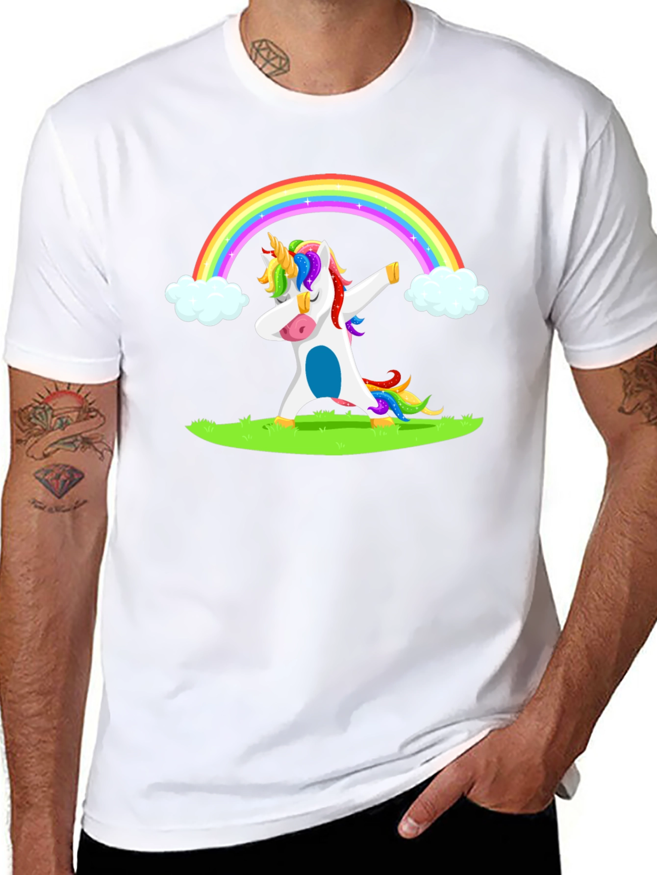 Dabbing Unicorn Rainbow Graphic T-Shirt