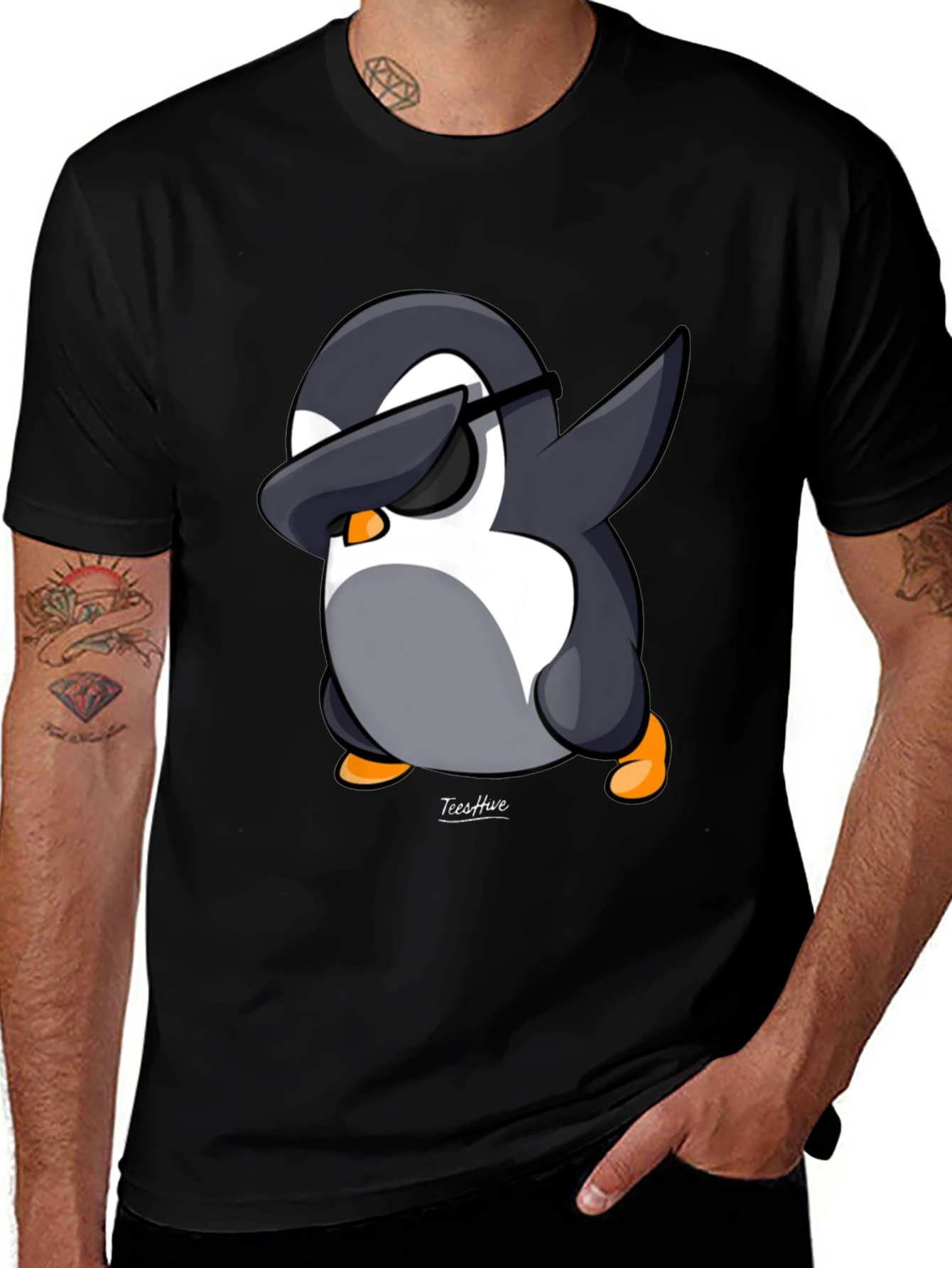 Dabbing Penguin Graphic Tee - Black