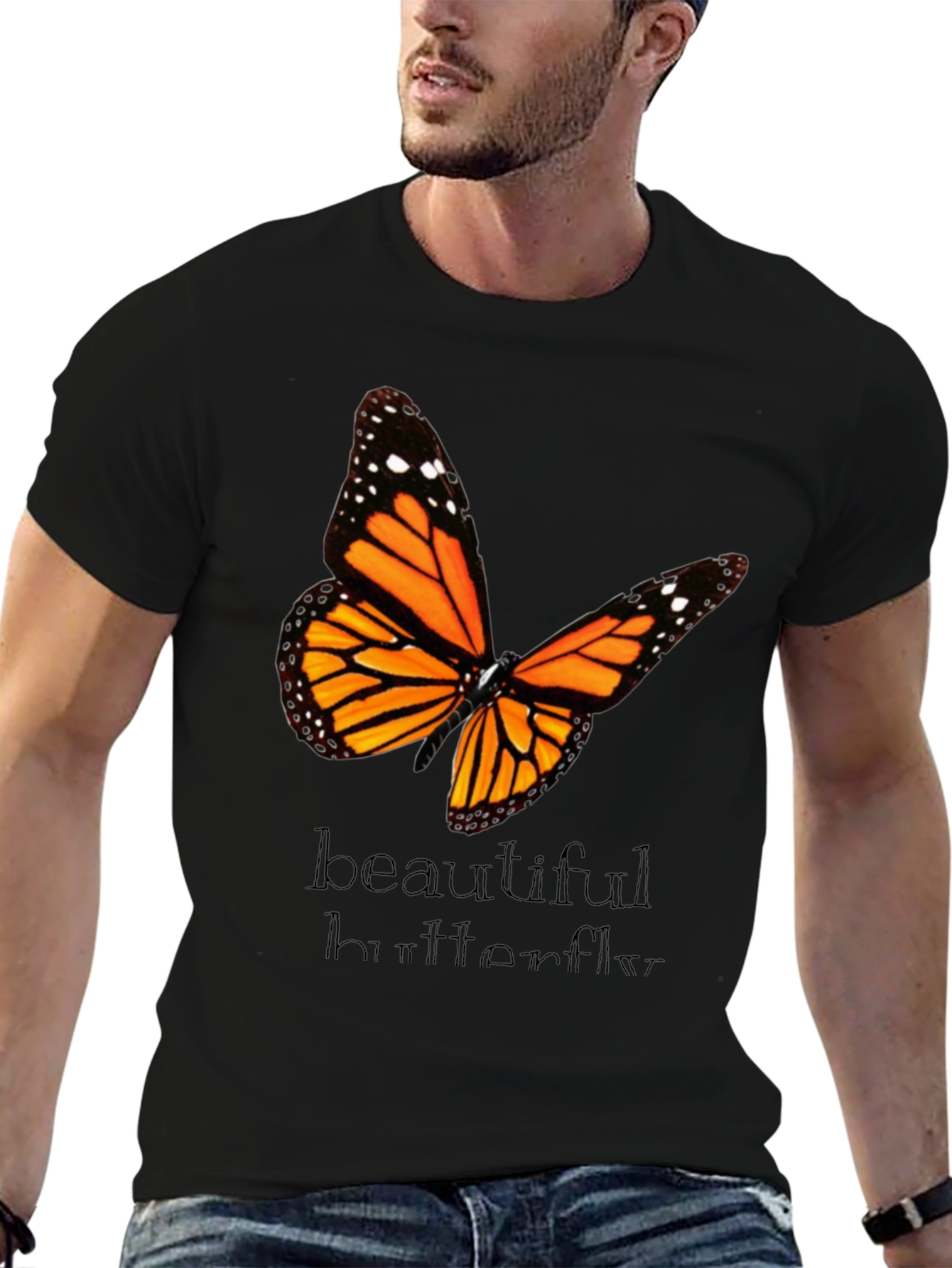 Butterfly Graphic Tee - Stylish Mens Black T-Shirt