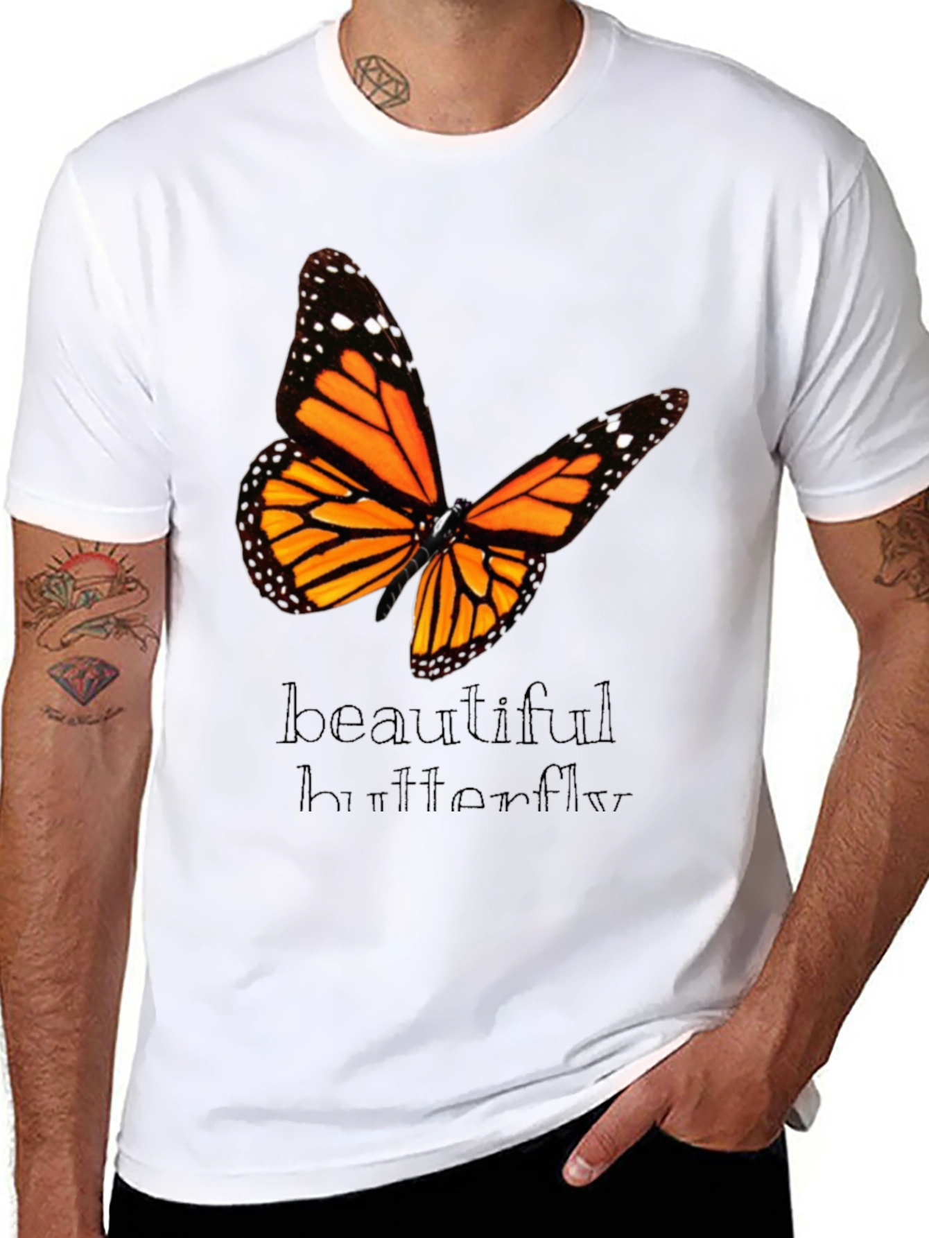 Butterfly Graphic Tee - Stylish Mens Black T-Shirt