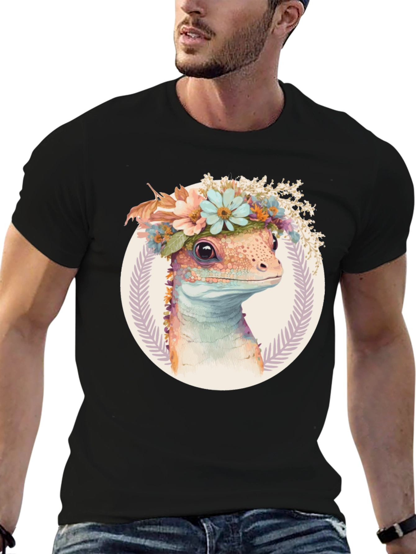 Lizard with Floral Crown Graphic Tee