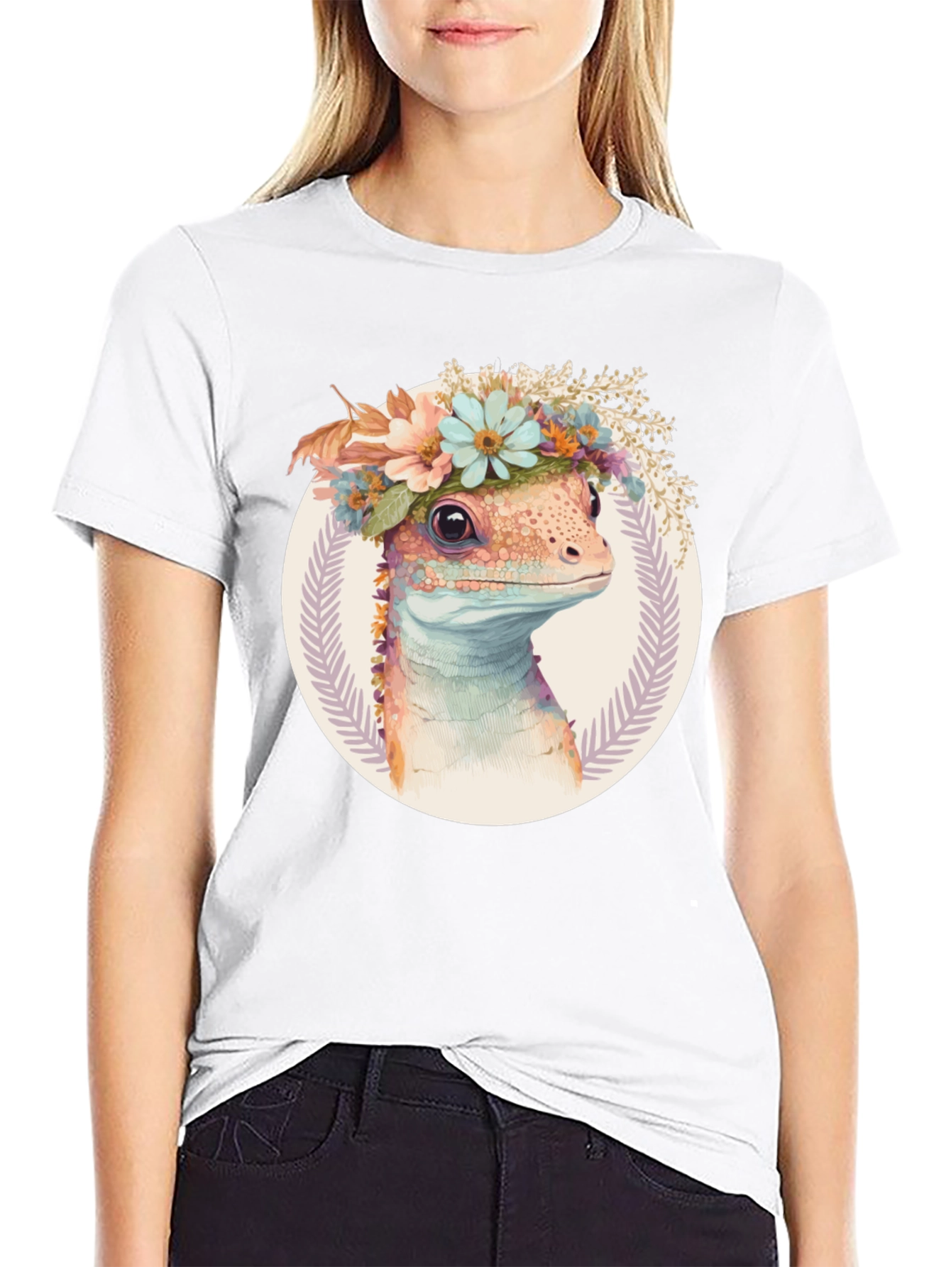 Lizard with Floral Crown Graphic Tee