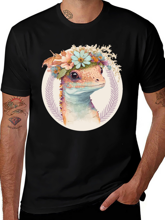 Lizard with Floral Crown Graphic Tee