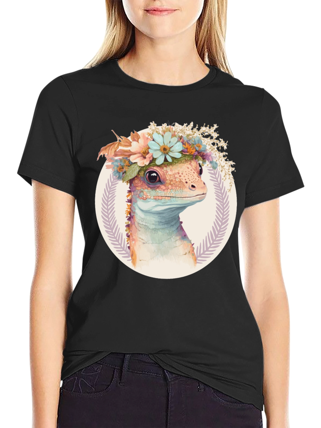 Lizard with Floral Crown Graphic Tee