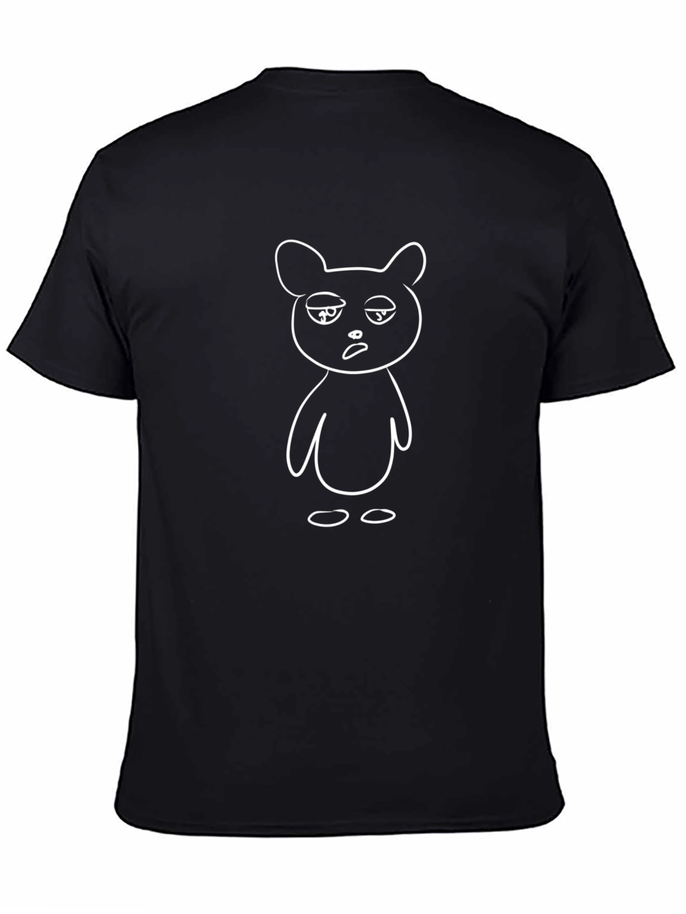 Black T-Shirt with Cartoon Bear Graphic
