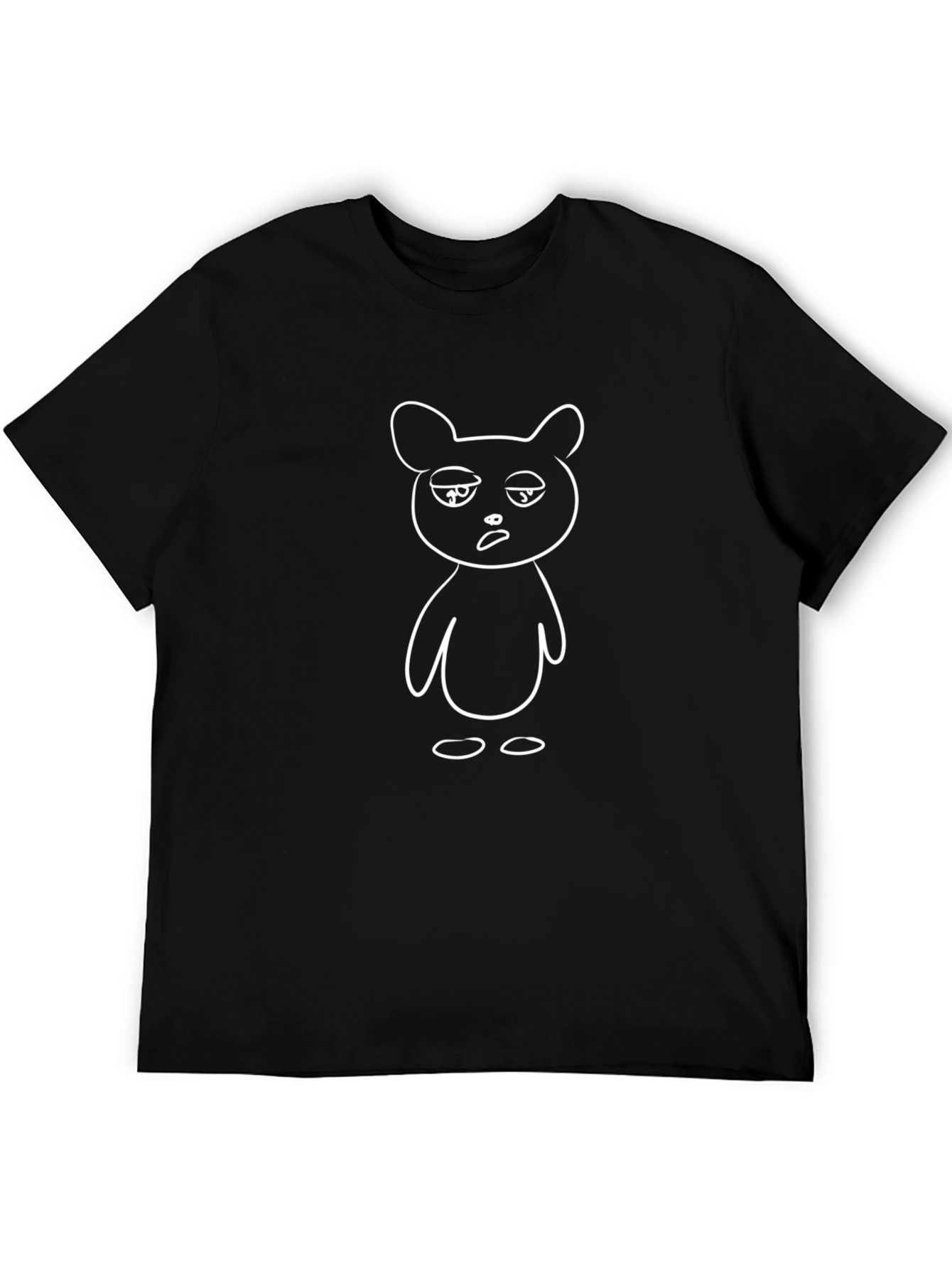 Black T-Shirt with Cartoon Bear Graphic
