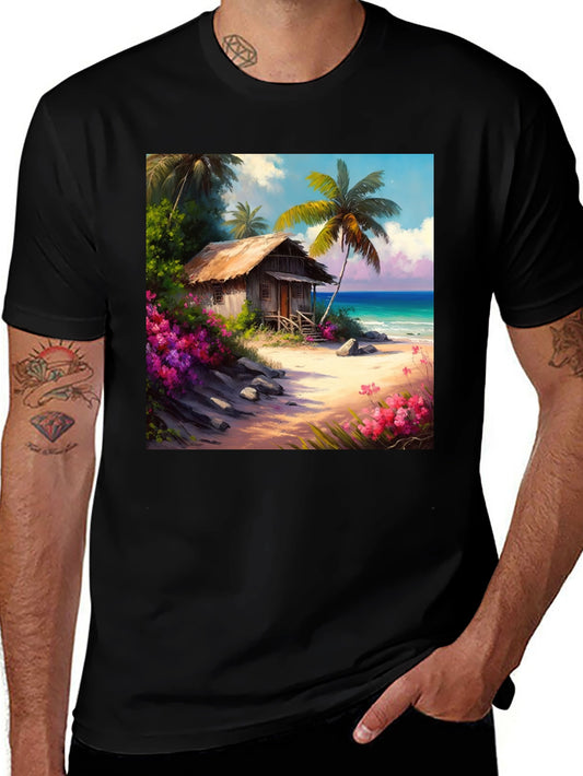 Tropical Beach Hut Graphic T-Shirt