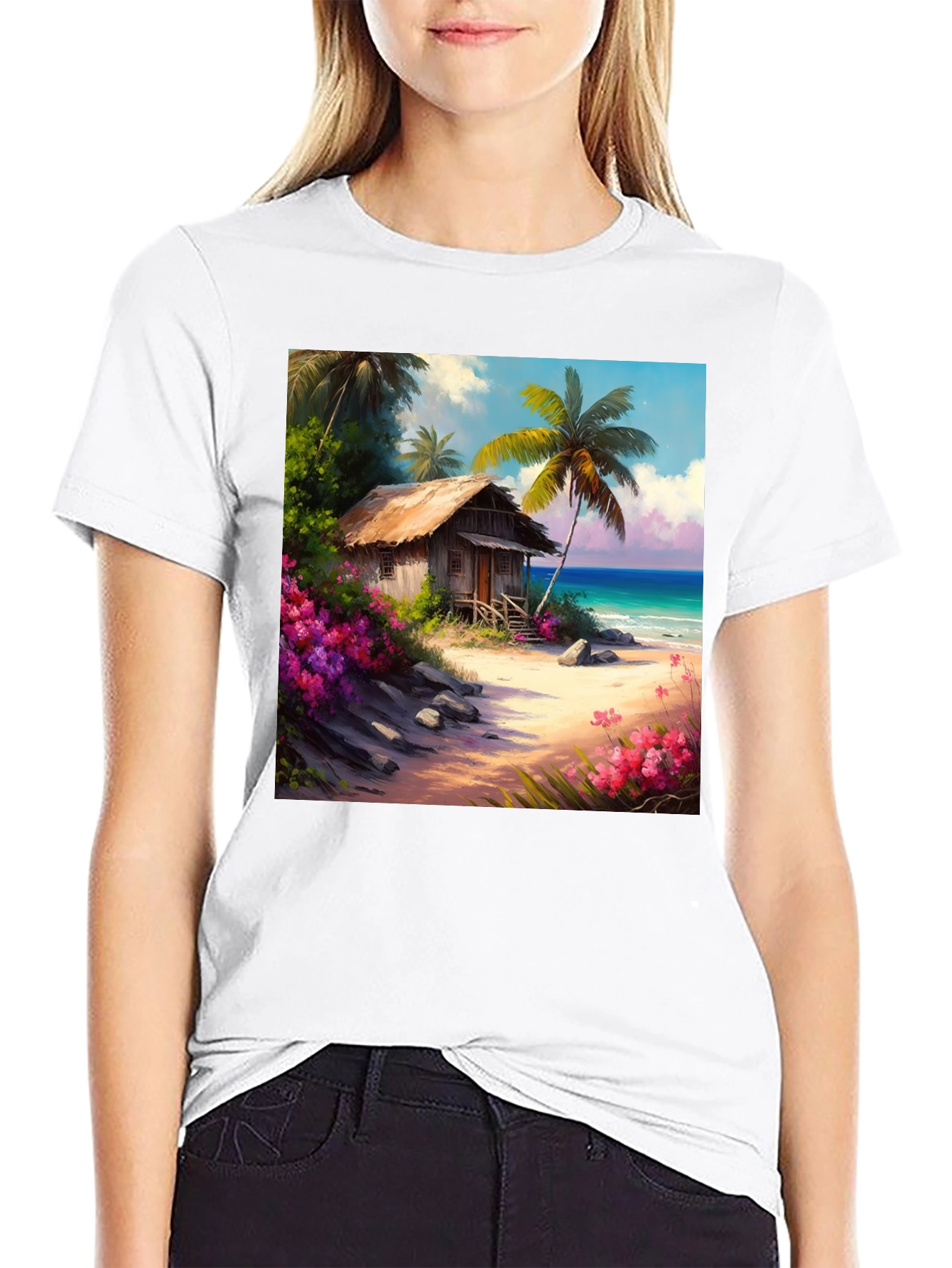 Tropical Beach Hut Graphic T-Shirt