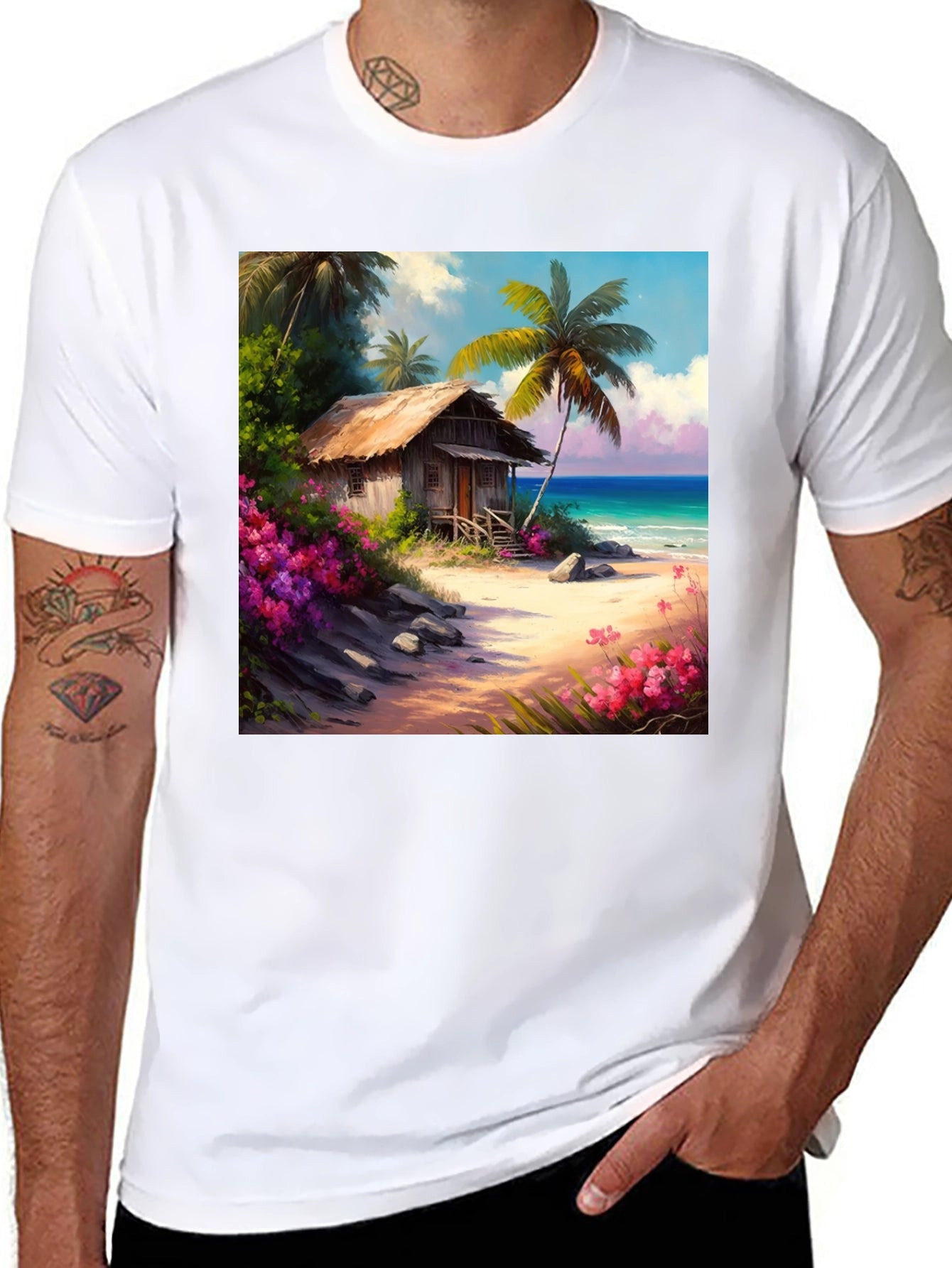 Tropical Beach Hut Graphic T-Shirt