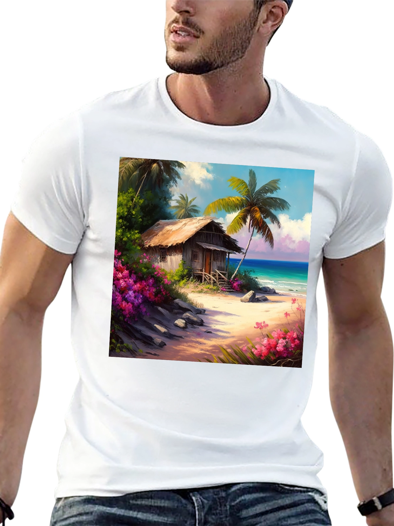 Tropical Beach Hut Graphic T-Shirt