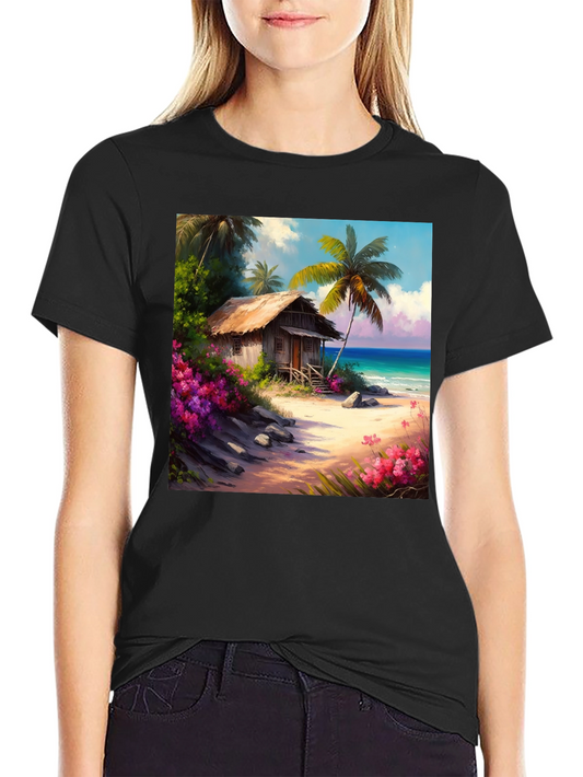 Tropical Beach Hut Graphic T-Shirt