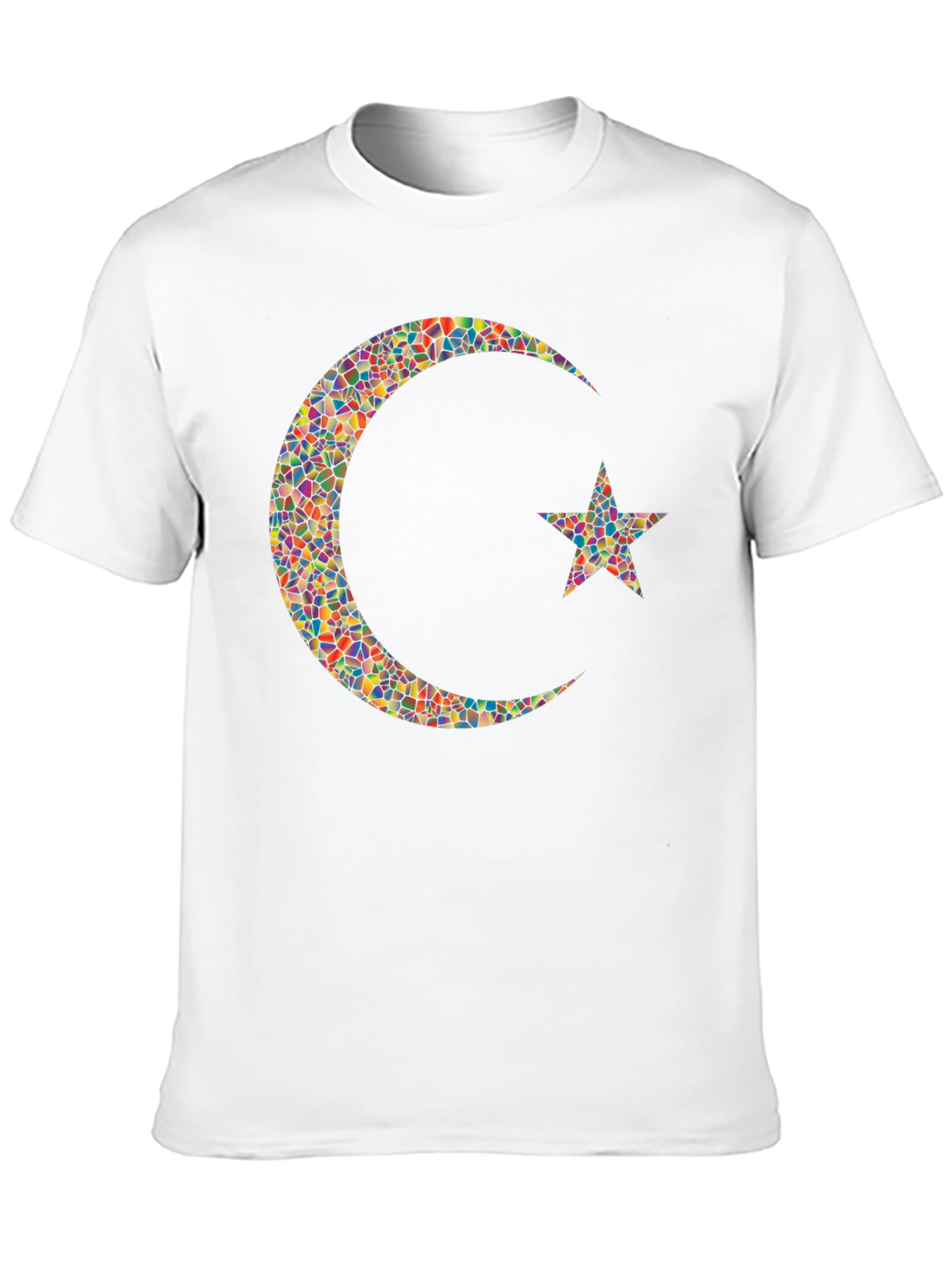 Mosaic Crescent Moon Star Graphic T-Shirt