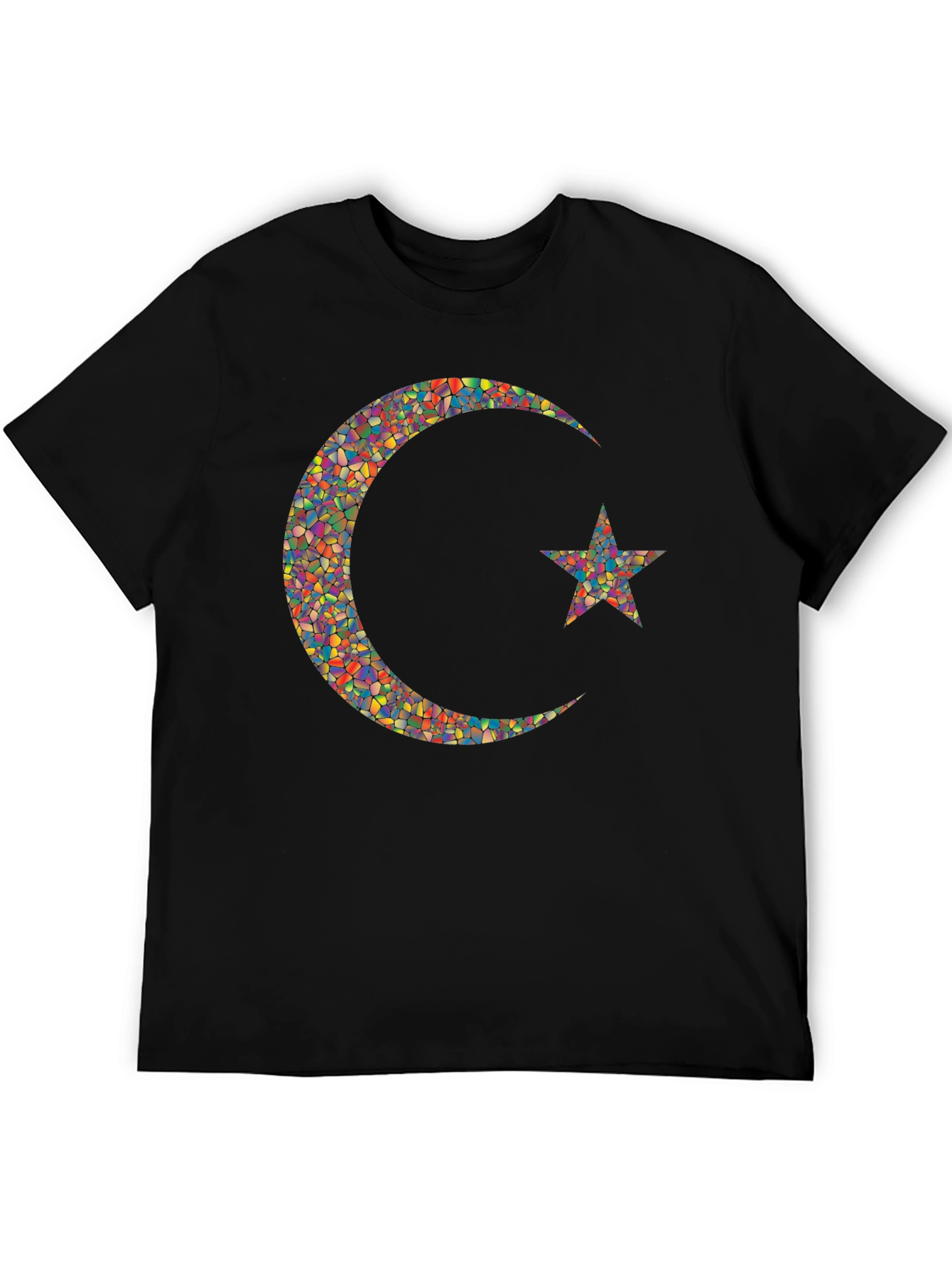 Mosaic Crescent Moon Star Graphic T-Shirt