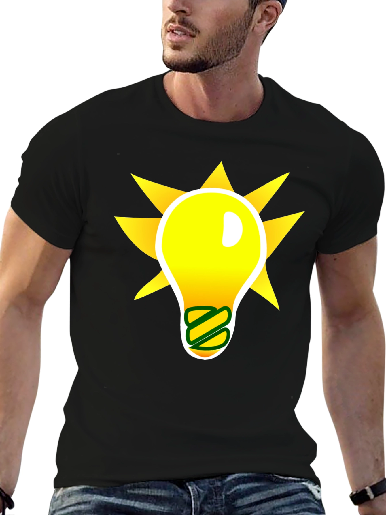 Idea Lightbulb Graphic T-Shirt - Black Cotton Blend
