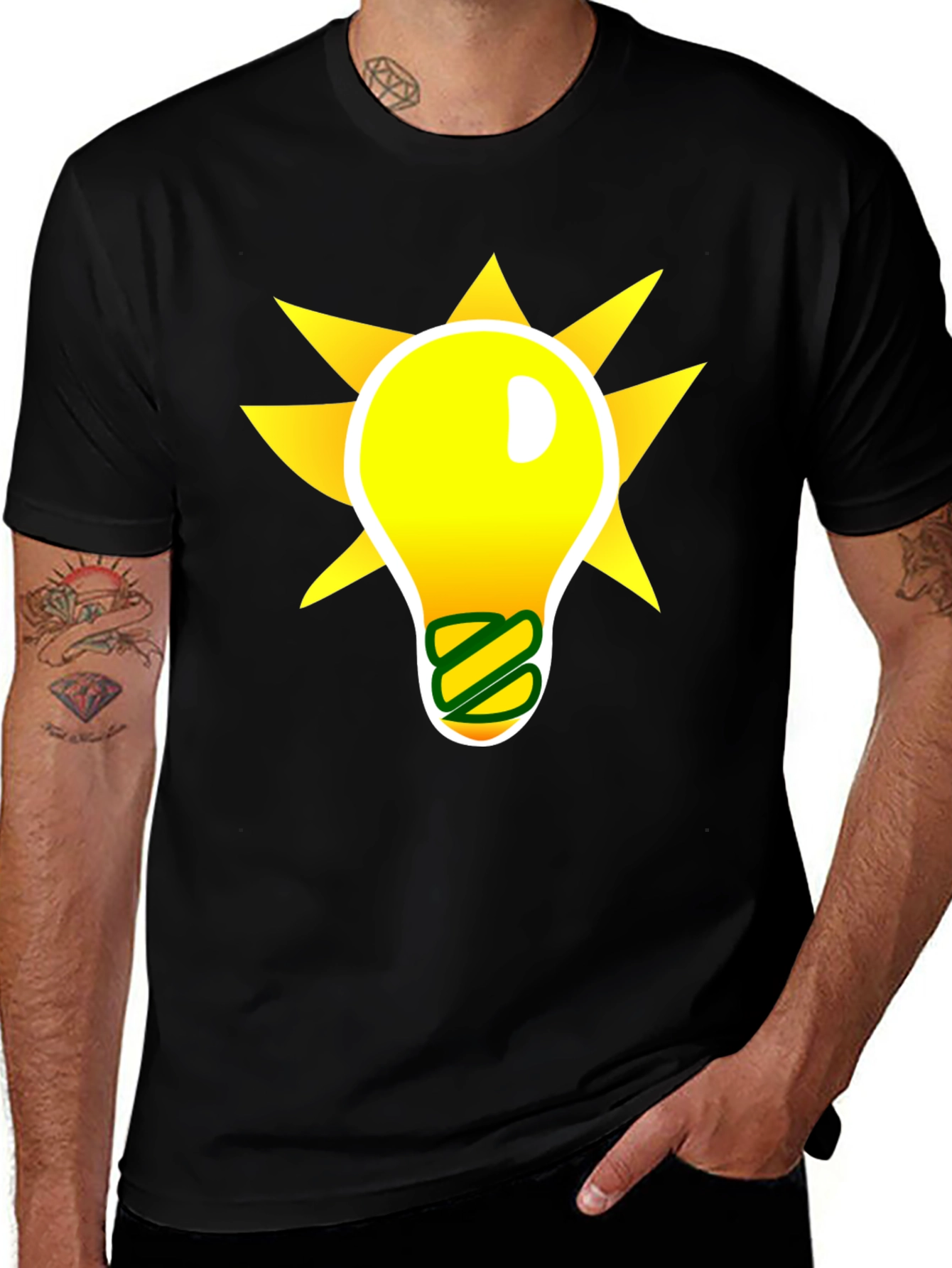 Idea Lightbulb Graphic T-Shirt - Black Cotton Blend