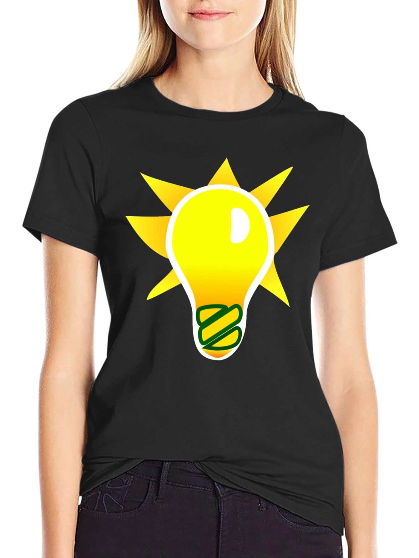 Idea Lightbulb Graphic T-Shirt - Black Cotton Blend