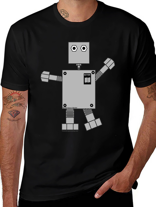 Retro Robot Graphic Tee - Black Cotton Shirt