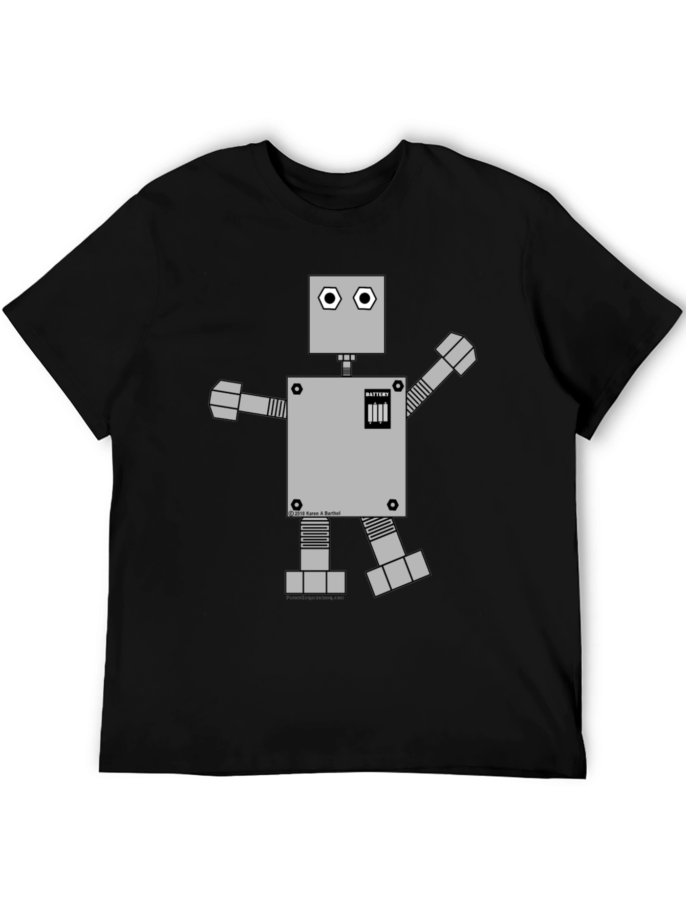 Retro Robot Graphic Tee - Black Cotton Shirt