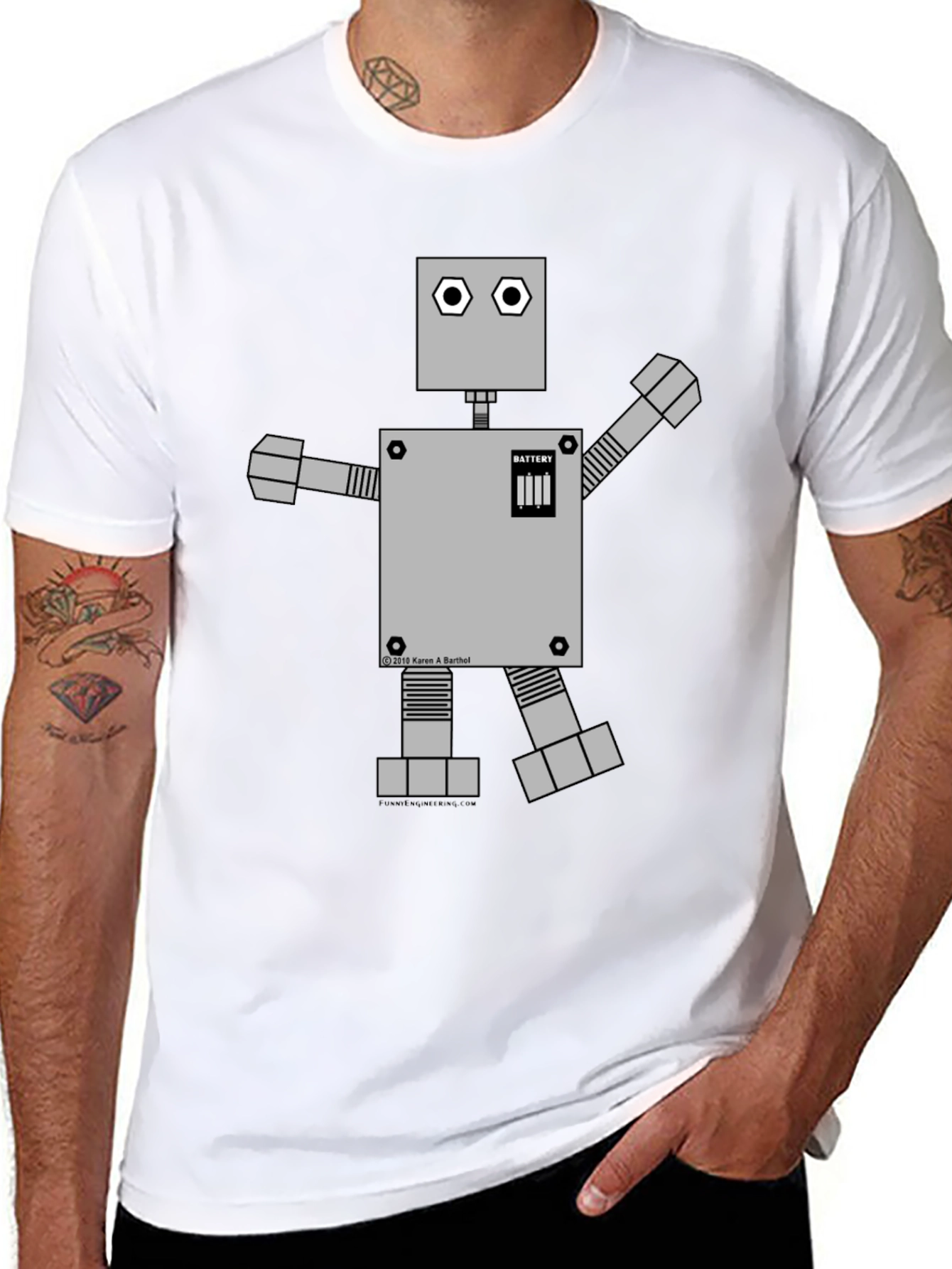 Retro Robot Graphic Tee - Black Cotton Shirt