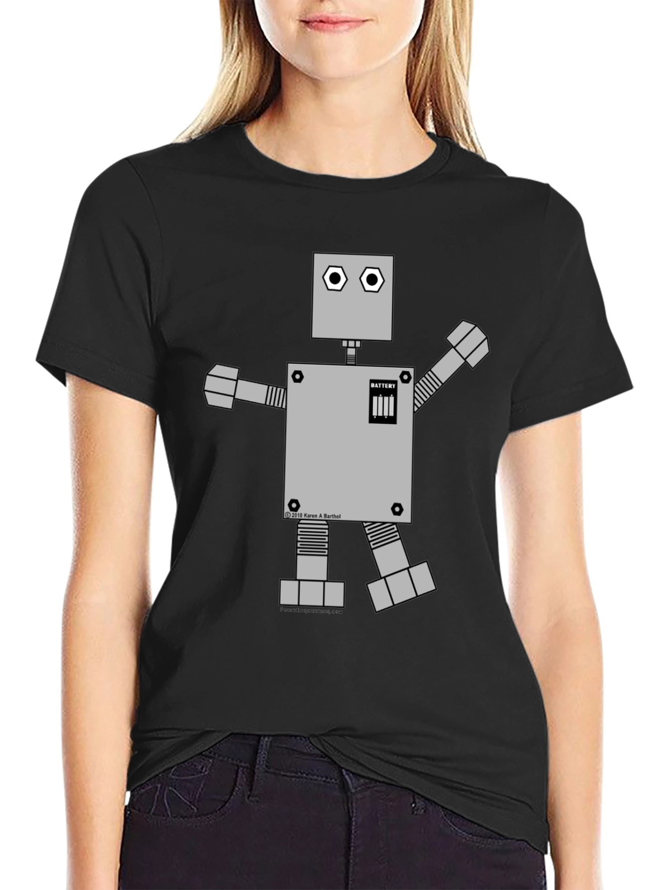 Retro Robot Graphic Tee - Black Cotton Shirt